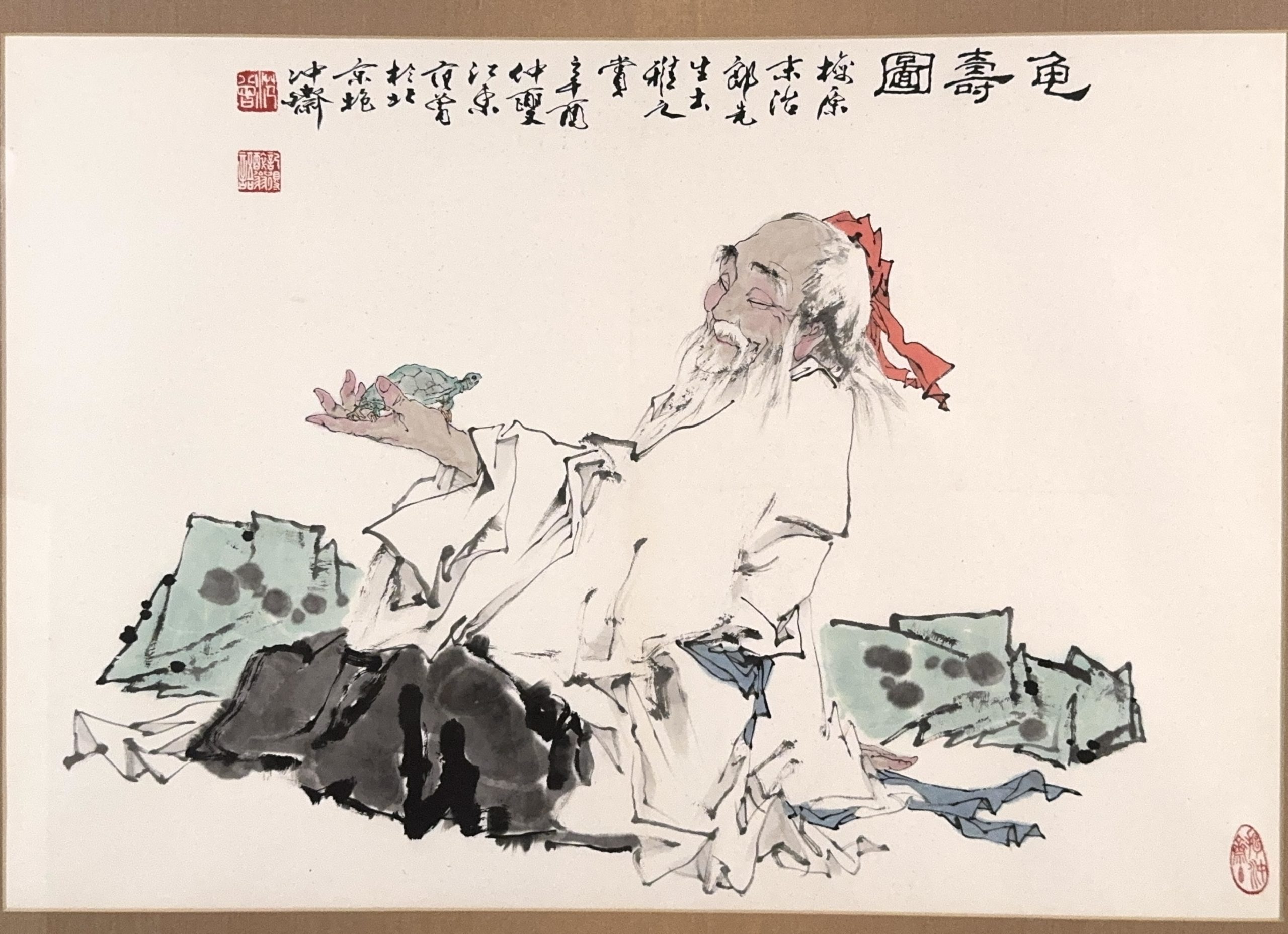 35584	「范曽」画 亀寿図 額	54×79㎝