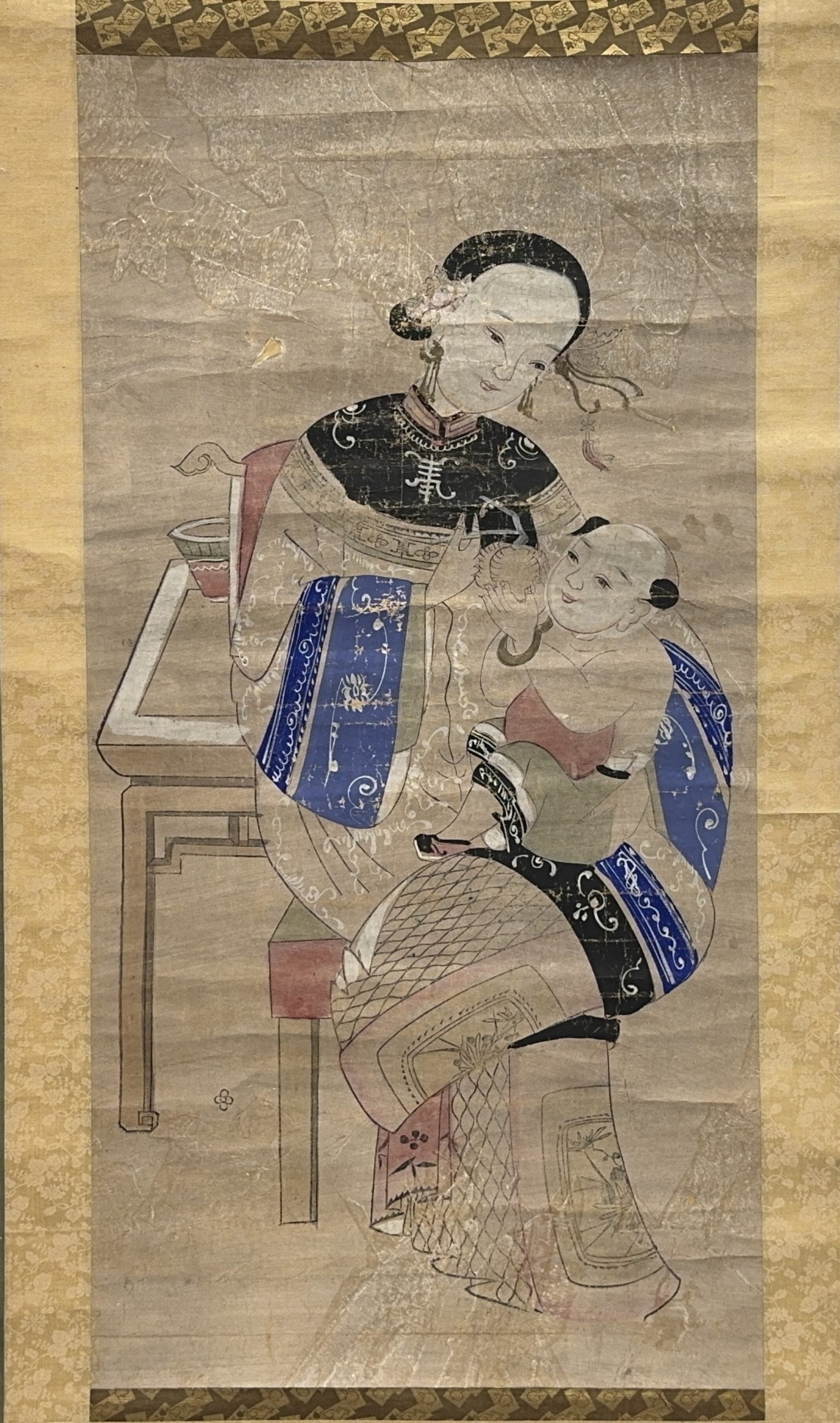 35595	蘇州版 美人図 軸	96×49㎝