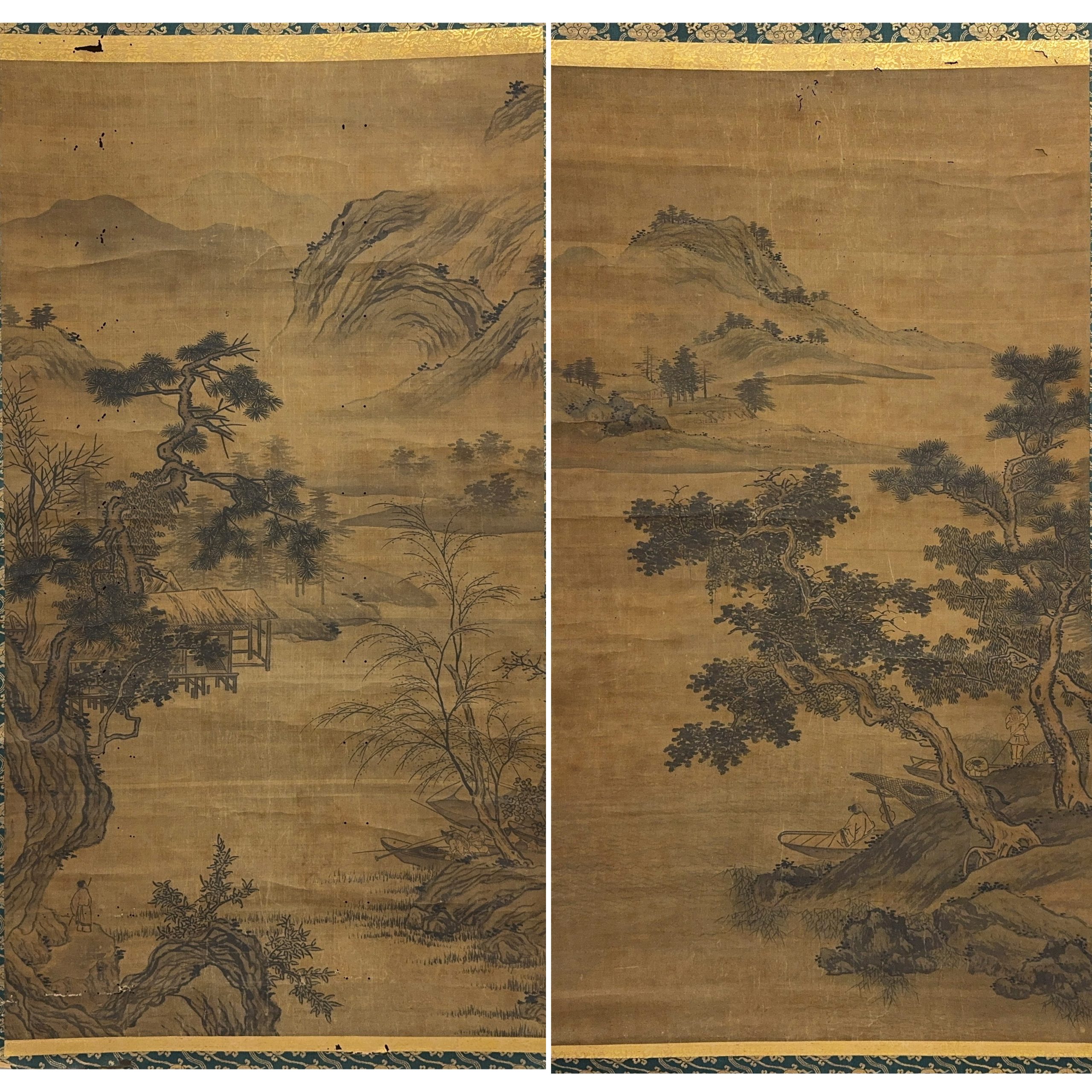 35607	古画 山水図 軸 一対	142×78.5㎝
