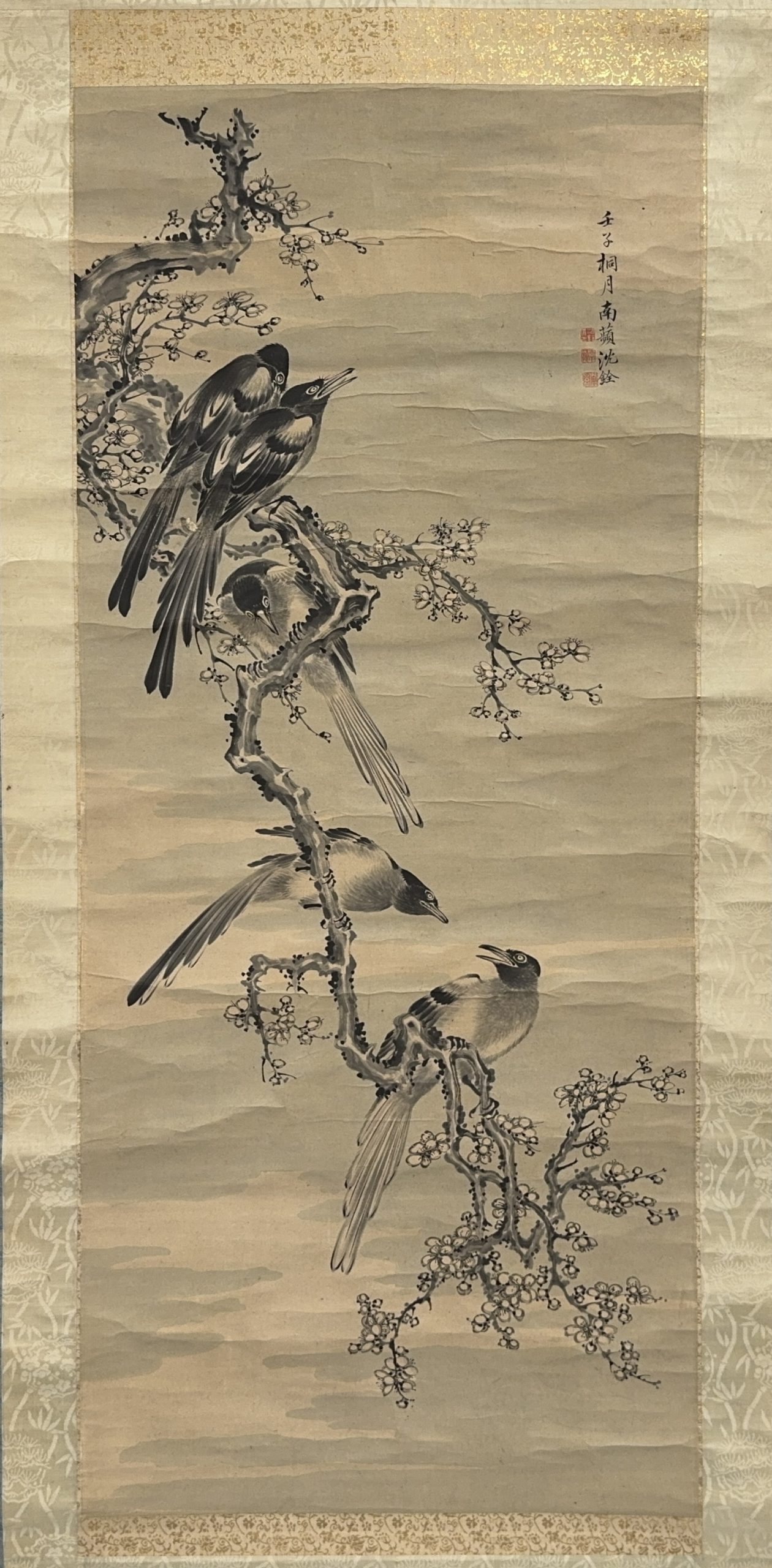 35611	「沈南蘋」画 花鳥図 軸	130×56㎝