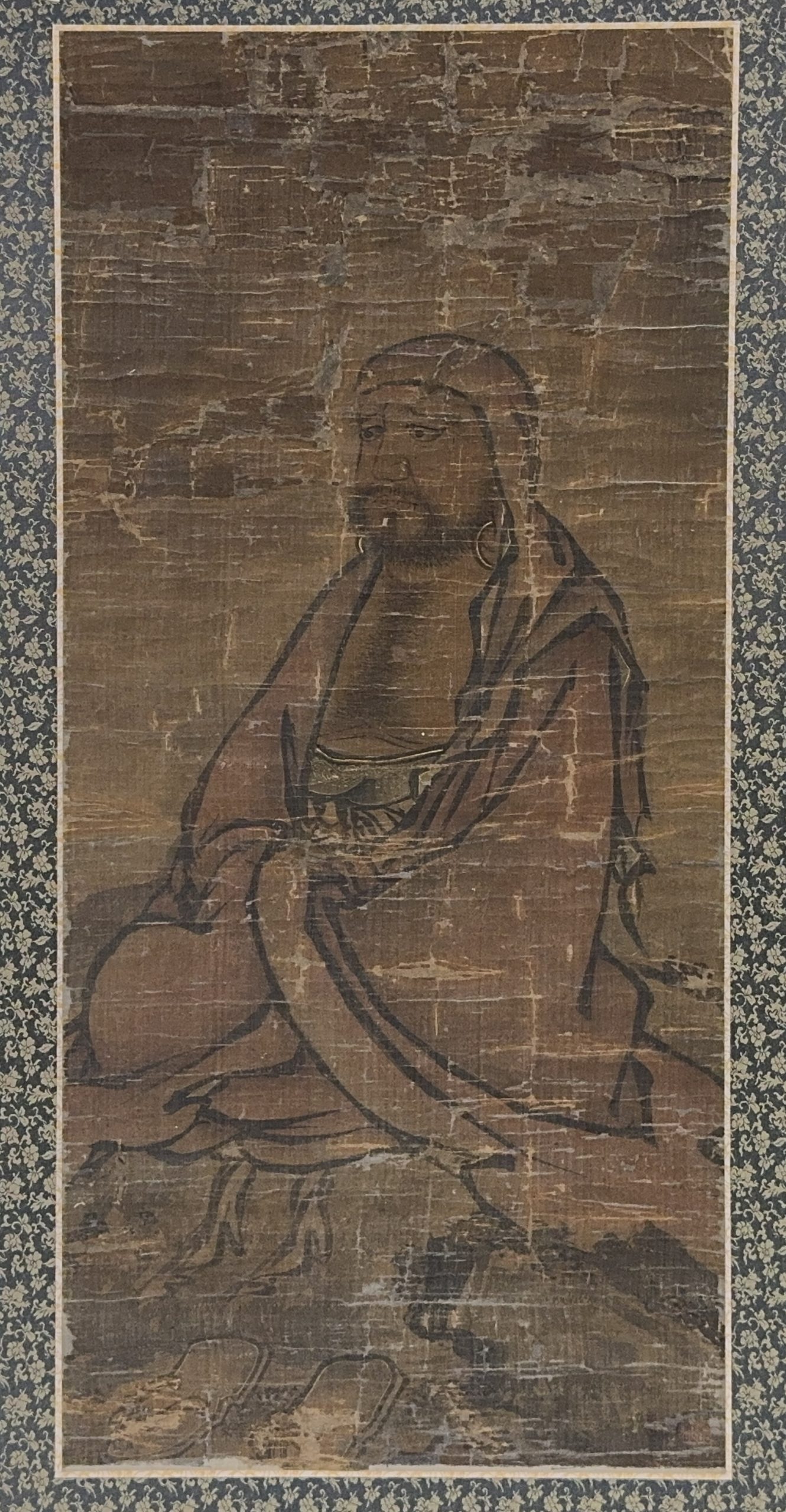 35615	元/明 古画 達磨図 額	79×36㎝