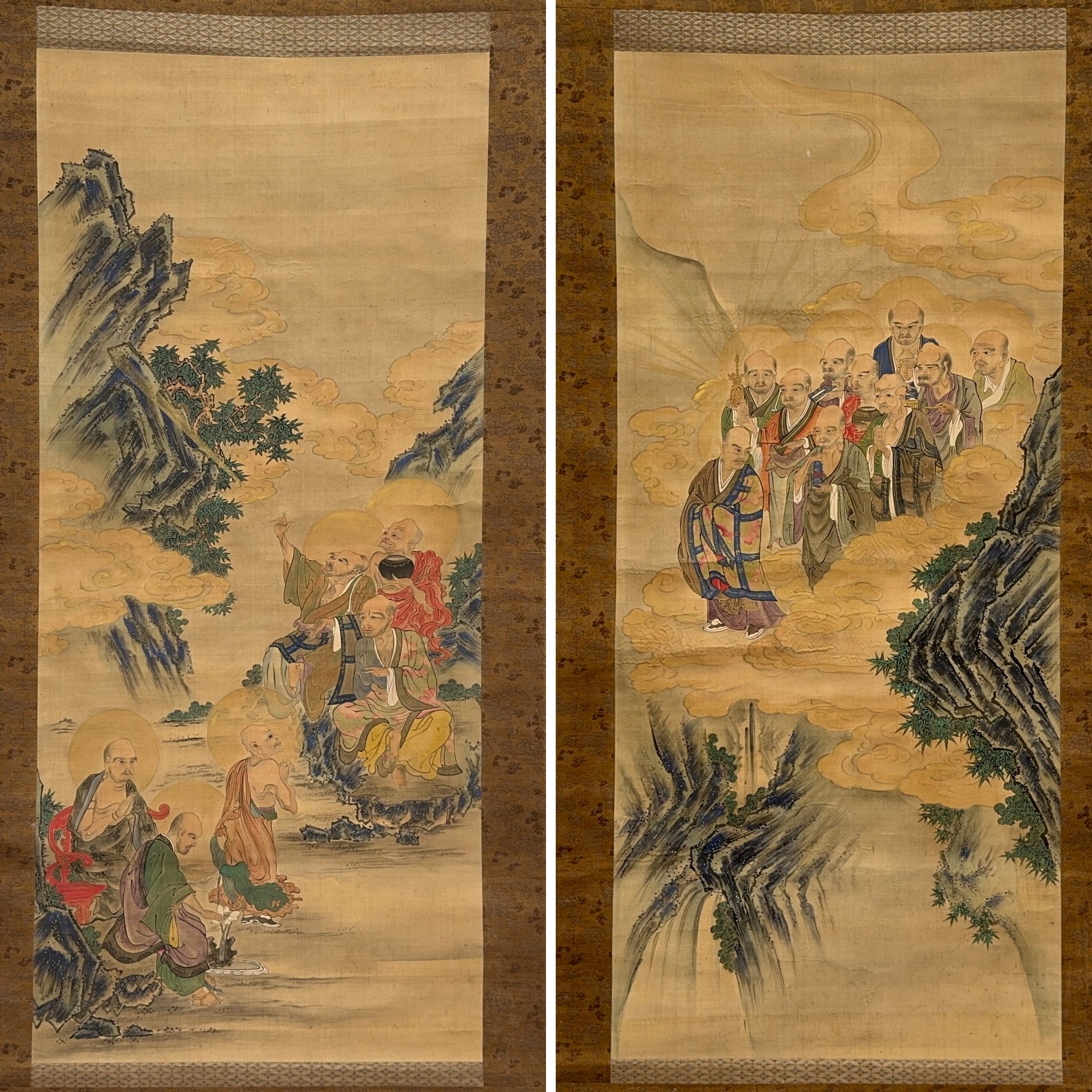 35620	古画 十六羅漢図 軸 一対	109×48.5㎝