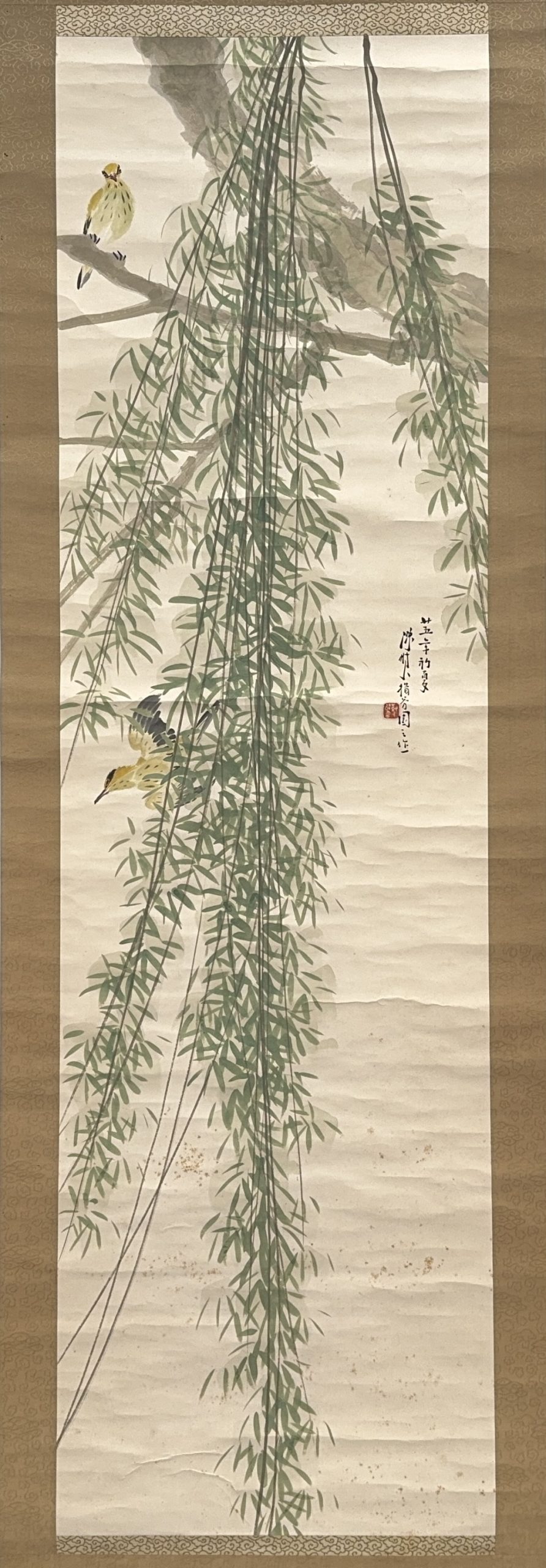 35653	「陳樹人」款 柳鳥図 軸	160×46㎝