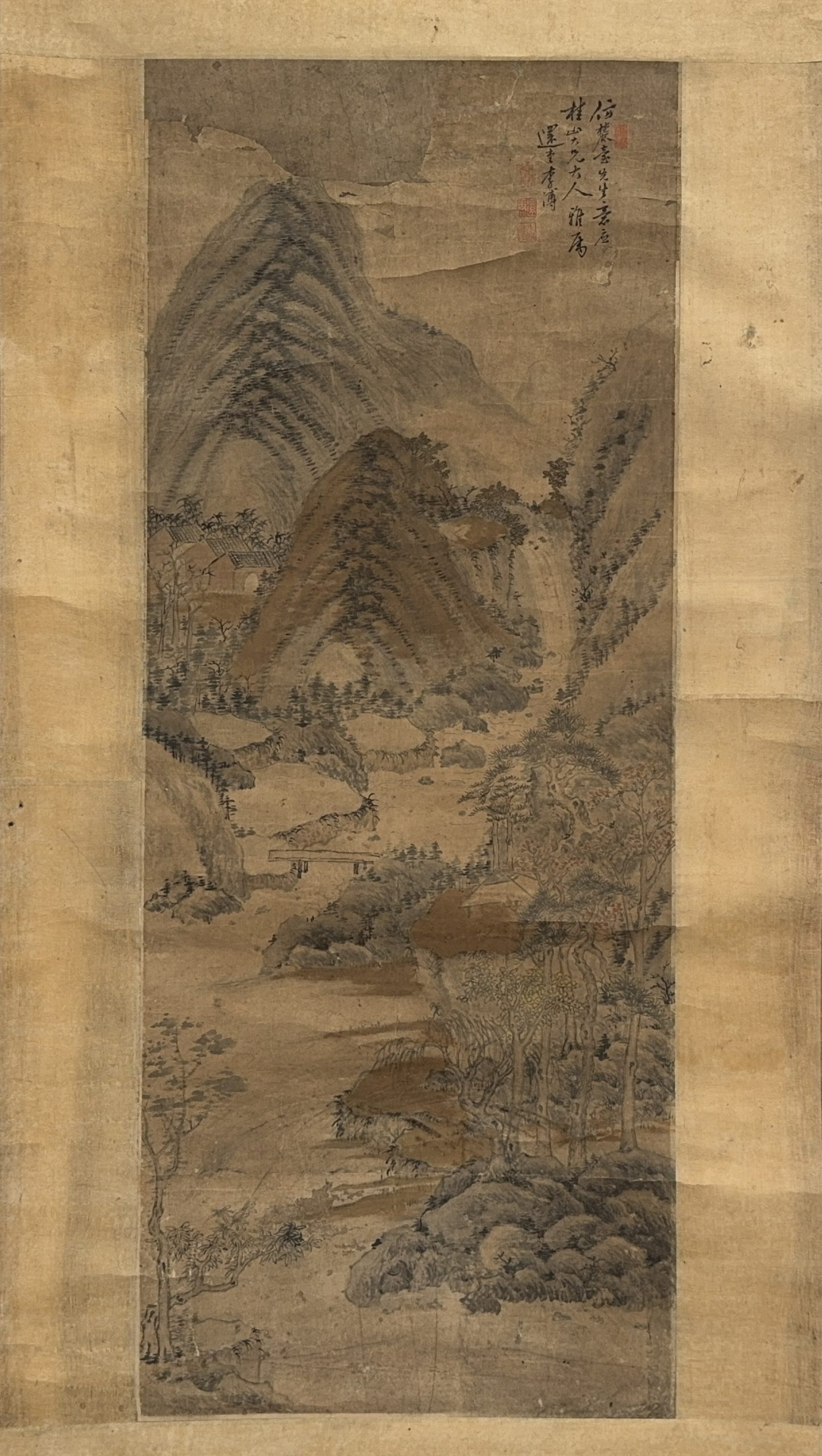 35657	「李溥」画 山水図 軸	90×35㎝