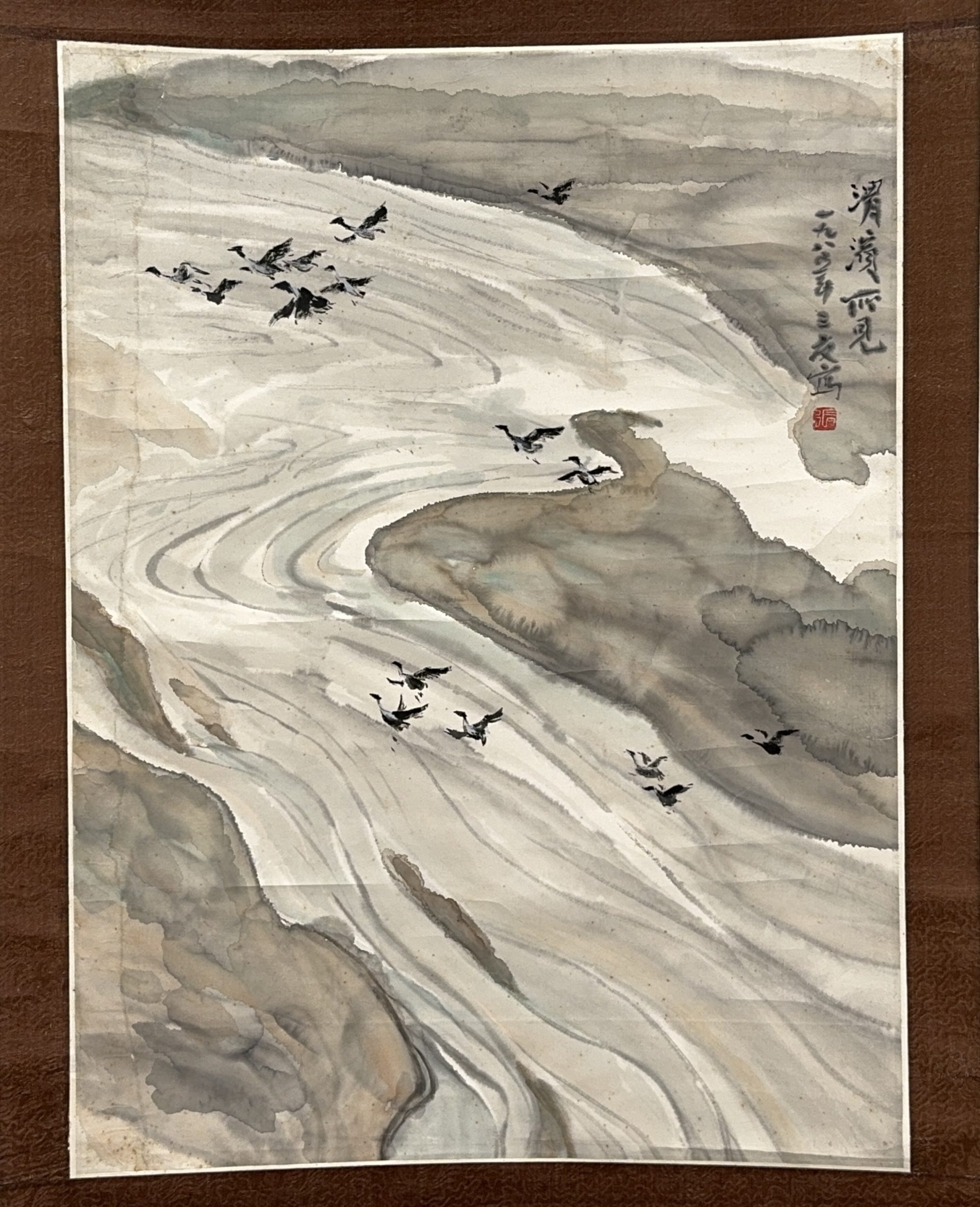 35660	「張三友」画 鳥図 軸	69×51㎝