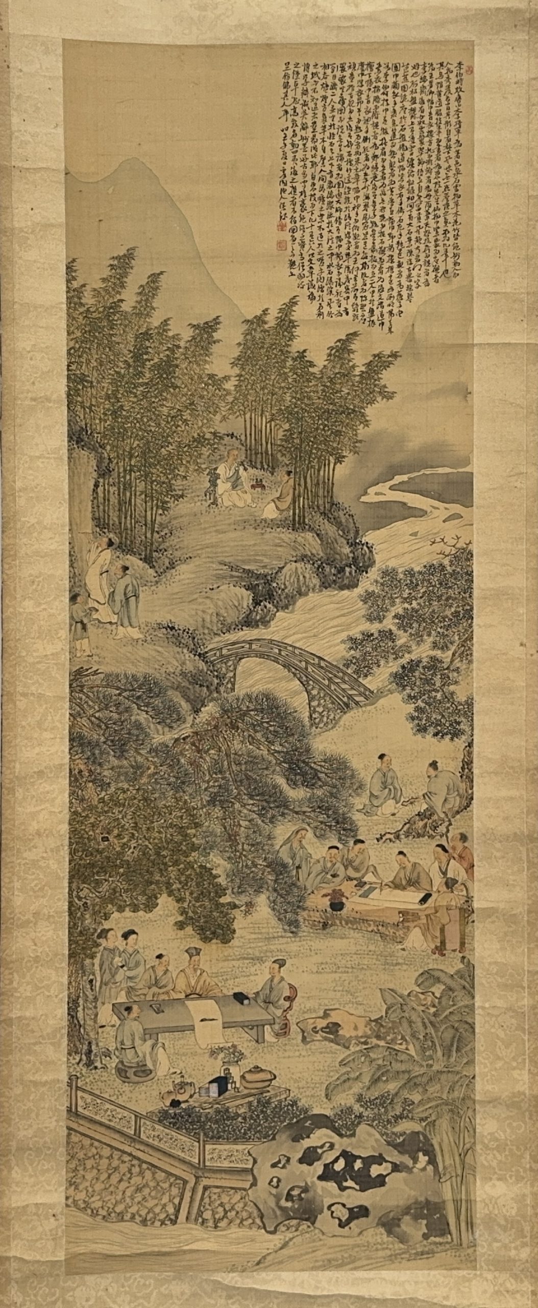 35676	在銘 山水人物図 軸	104×34.5㎝