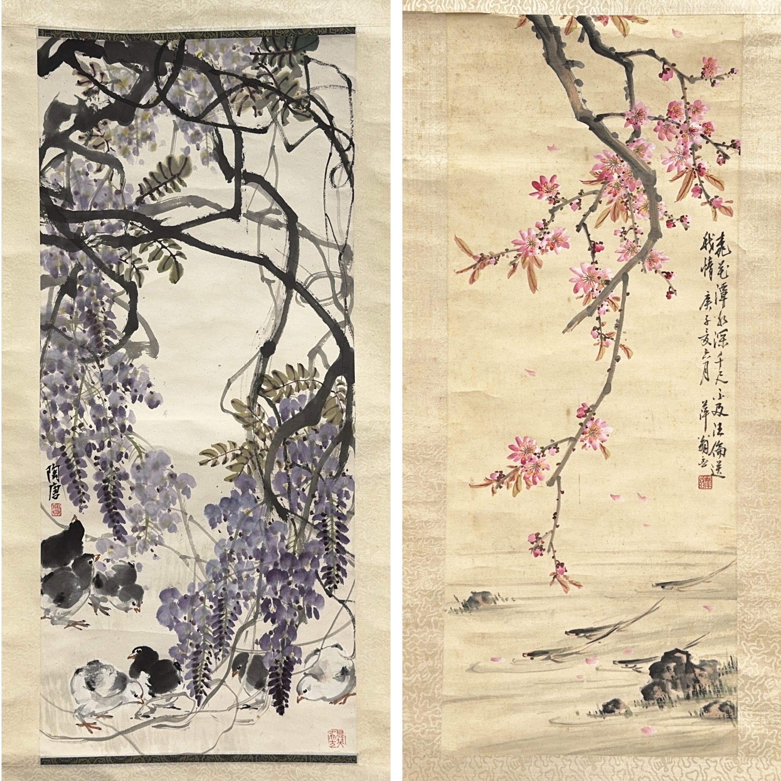 35677	「陶唐」画 花鳥図 軸等 計2件	82×36.5㎝他