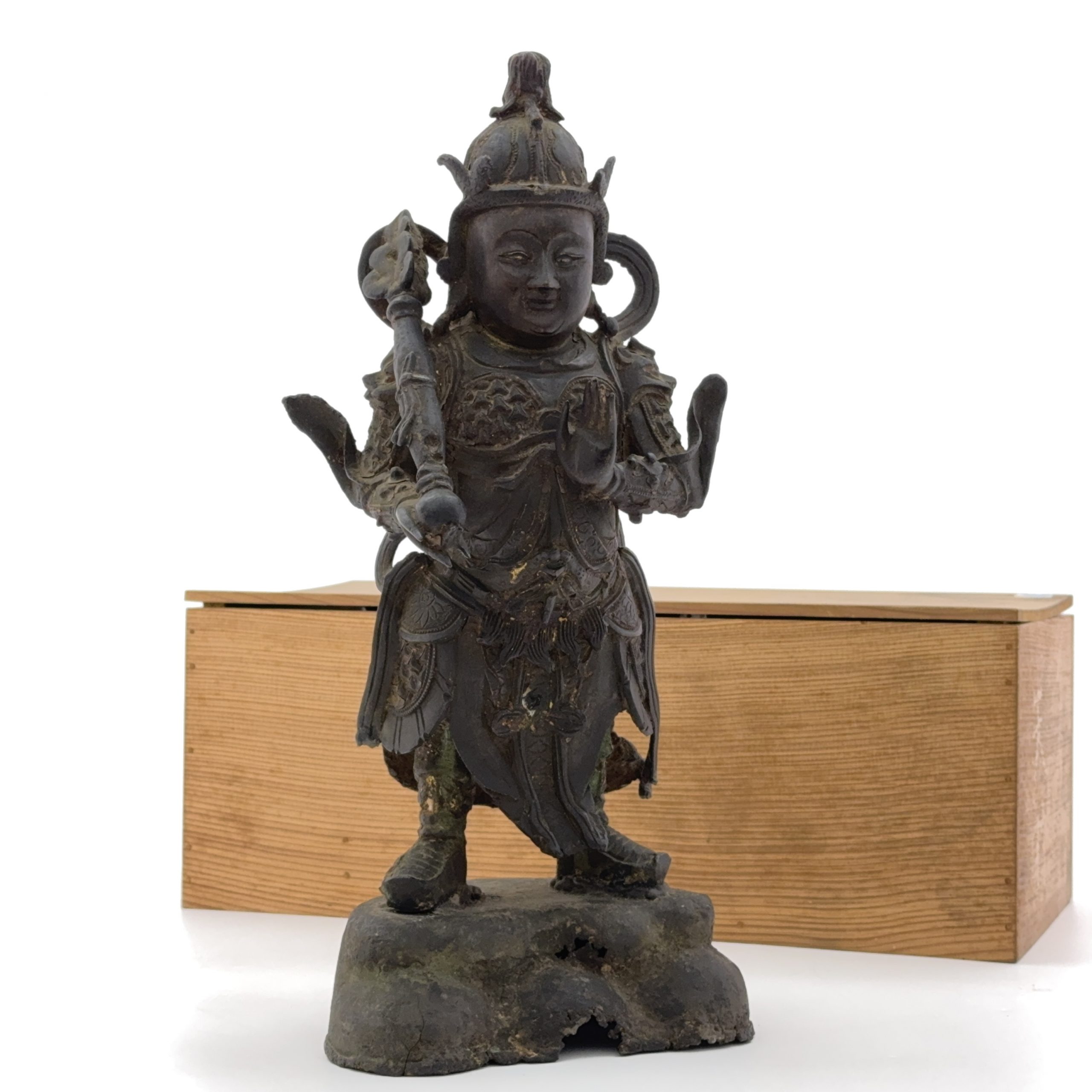 36159	明 銅漆彩 武人像