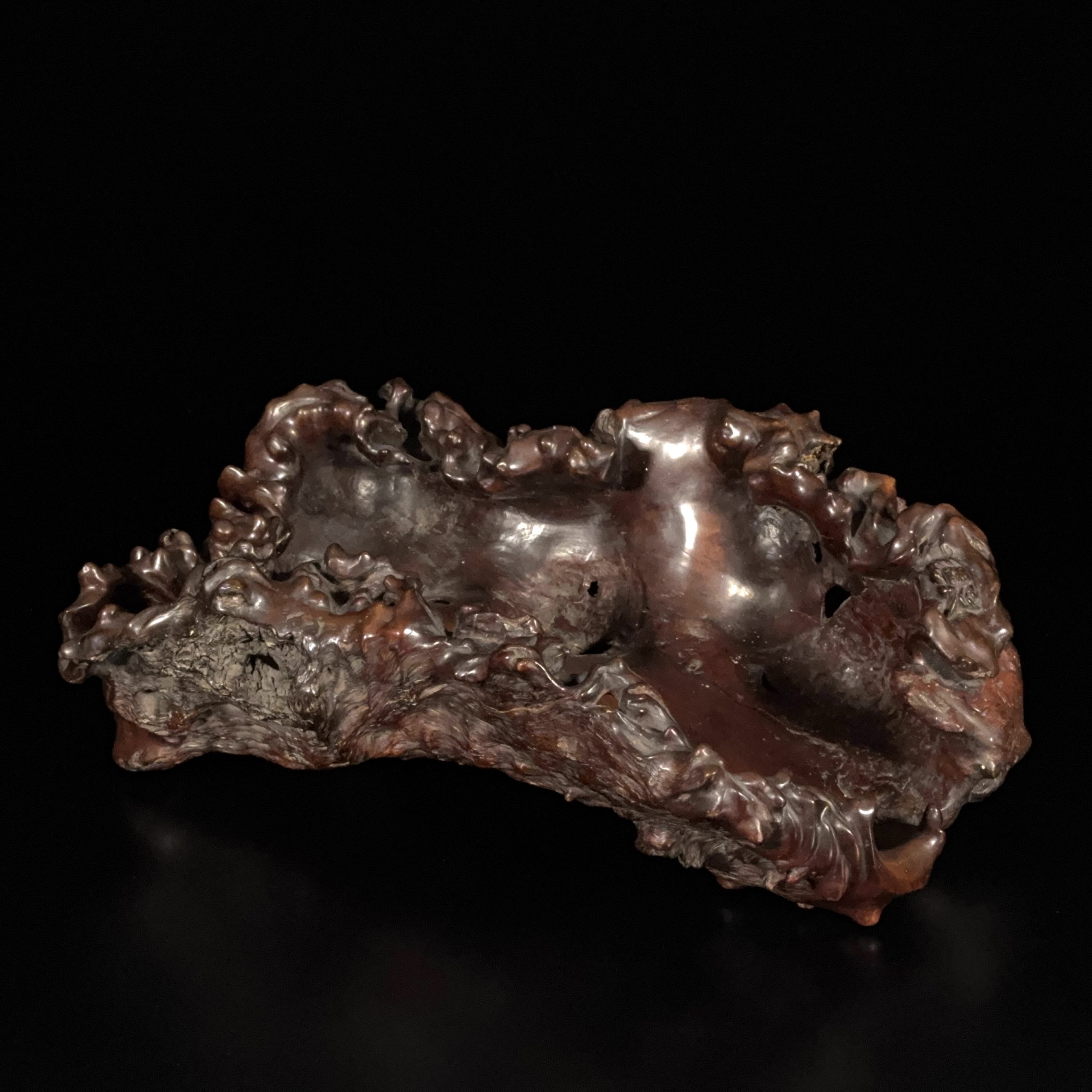 36193	 清 天然木 蟹紋 飾盆