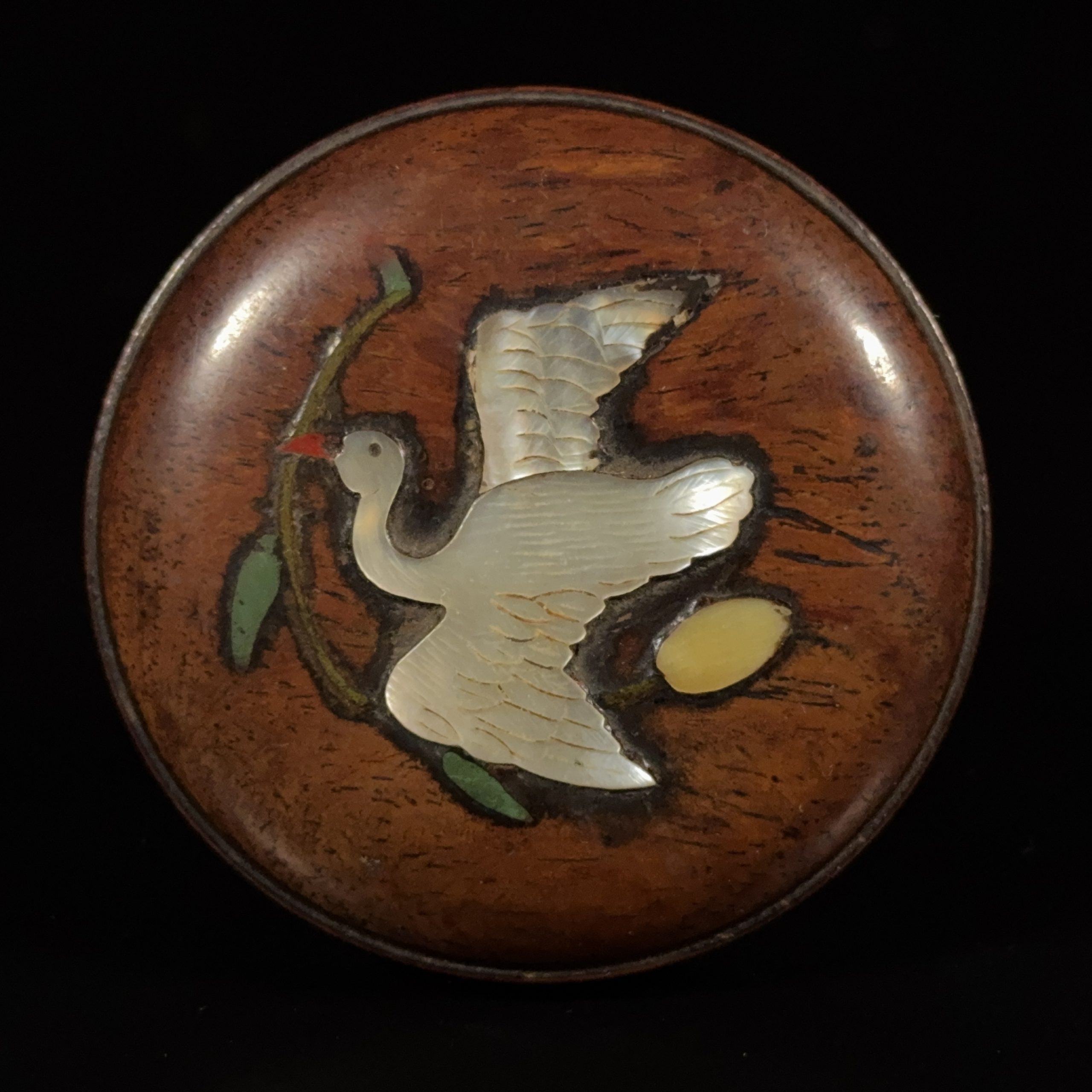 36231	清 黄花梨嵌螺鈿 花鳥紋 圓盒