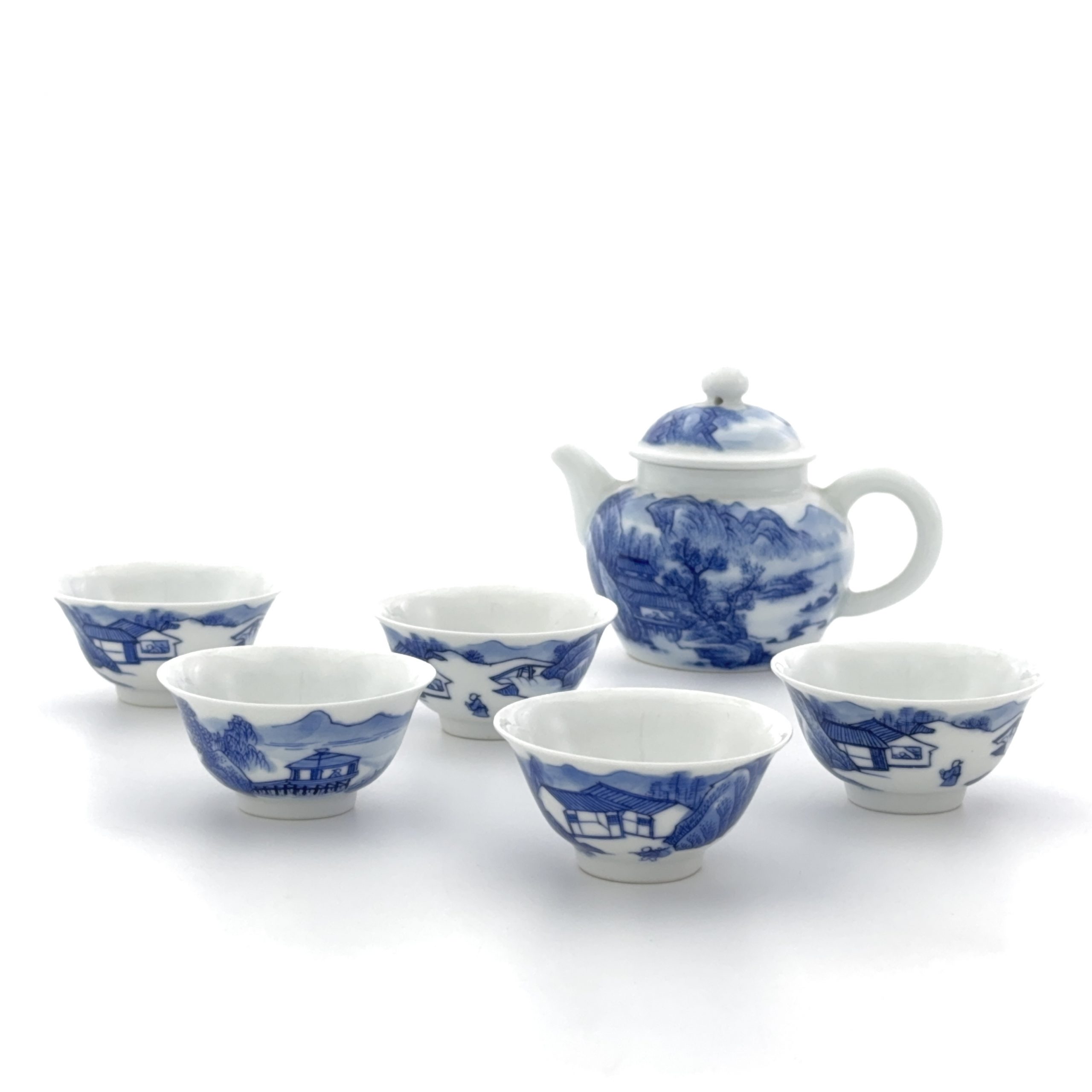 36024	「貴和祥」款 青花 山水図 煎茶具	　