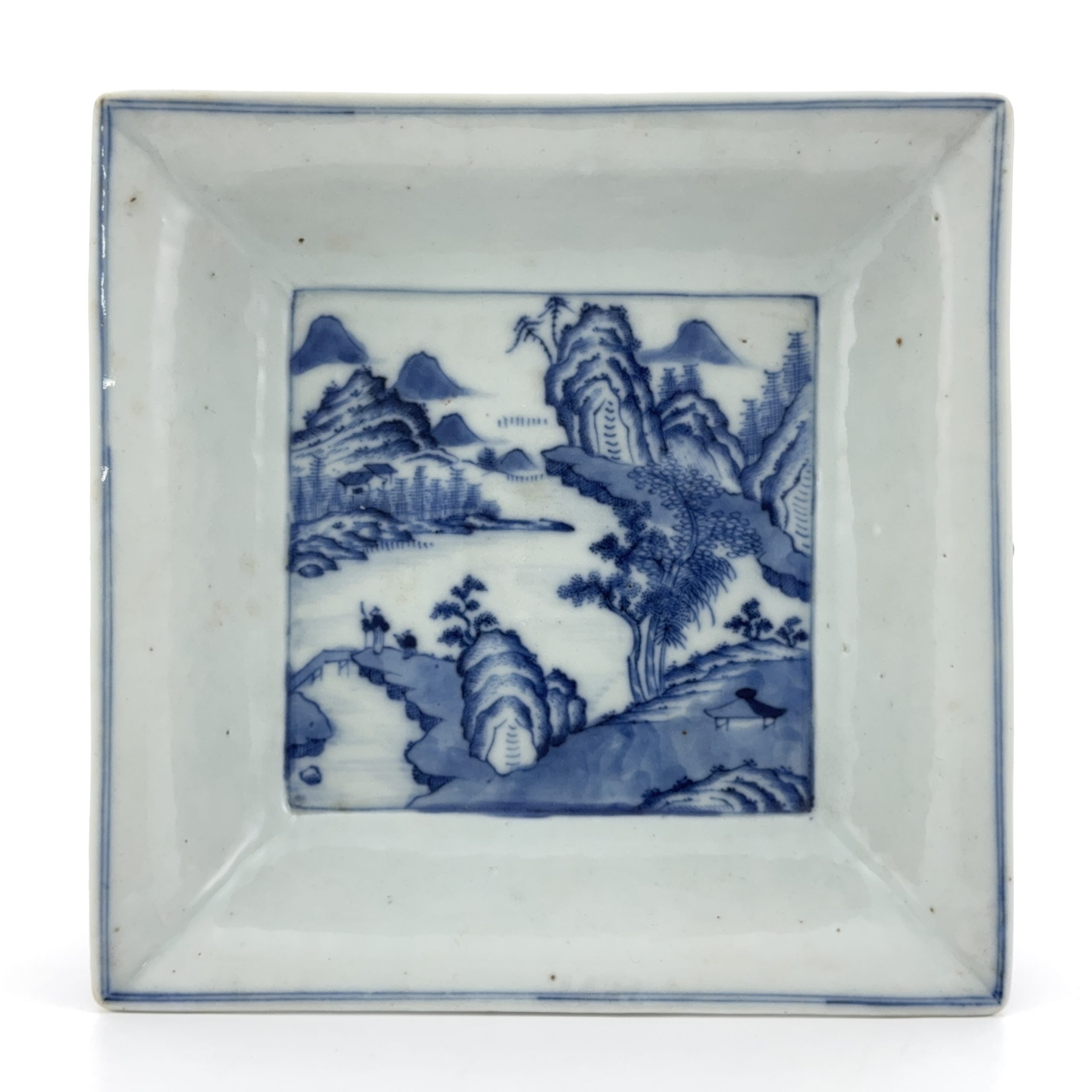 36259	清「禄」款 青花 山水図 雙耳盤