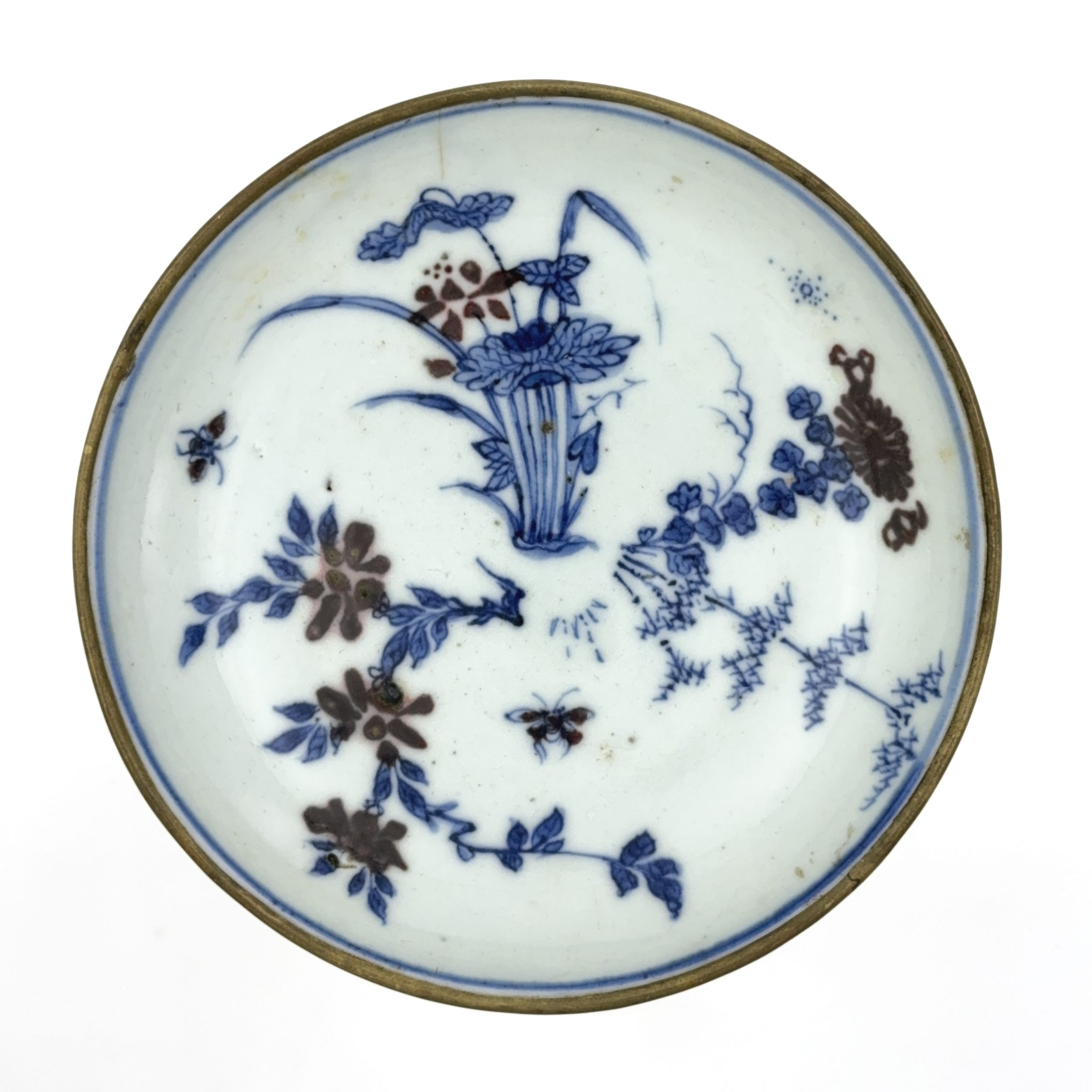 36266	明末清初 青花釉裏紅 花紋 盤⑥