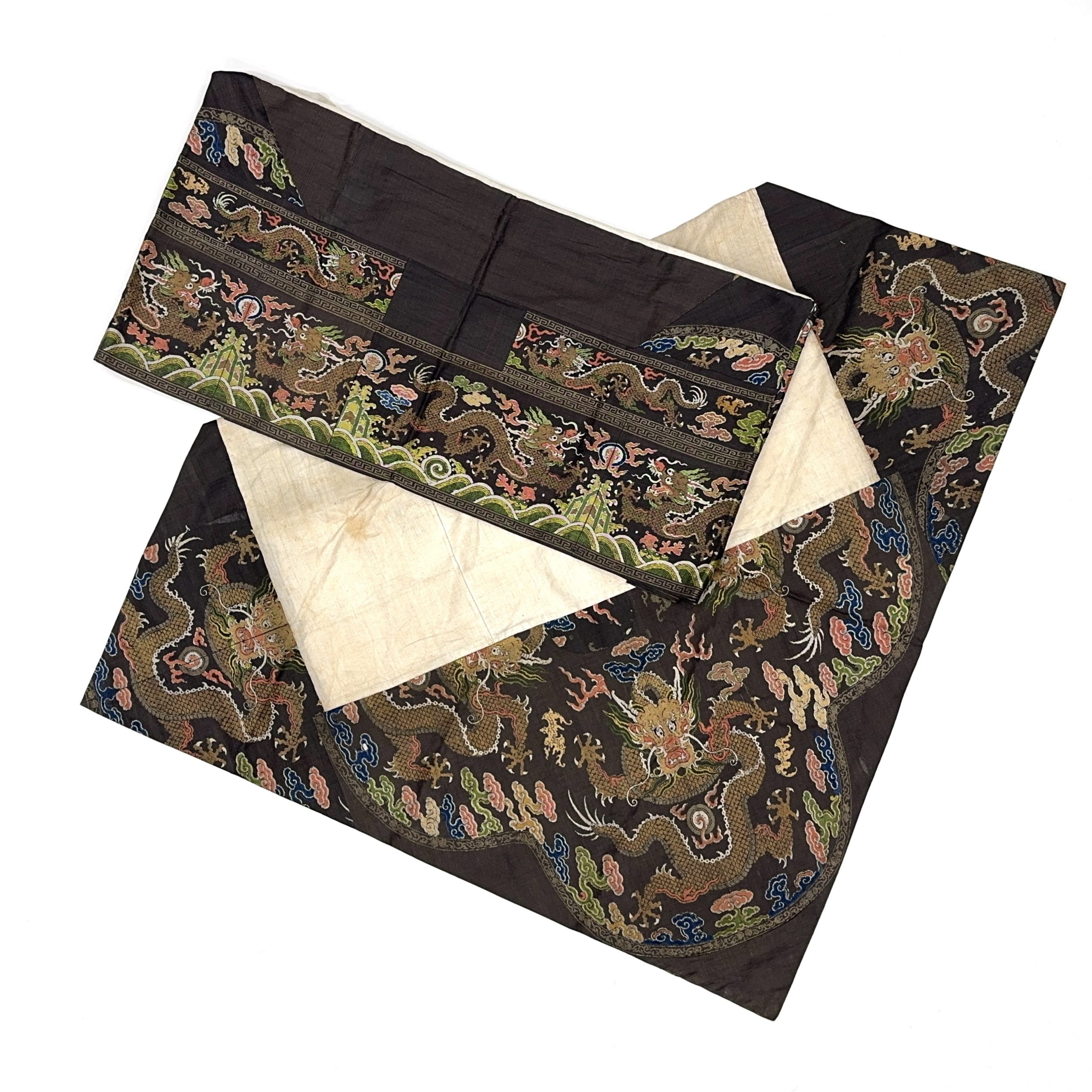 36272	清 茶地龍紋 錦片等 計2件