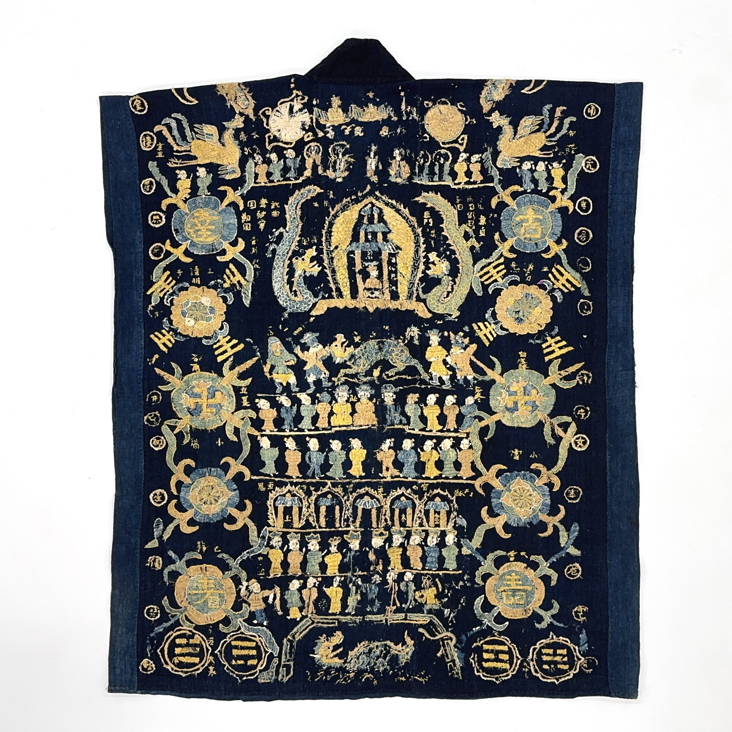 36274	明 藍地刺繍 佛紋 服	108×88㎝