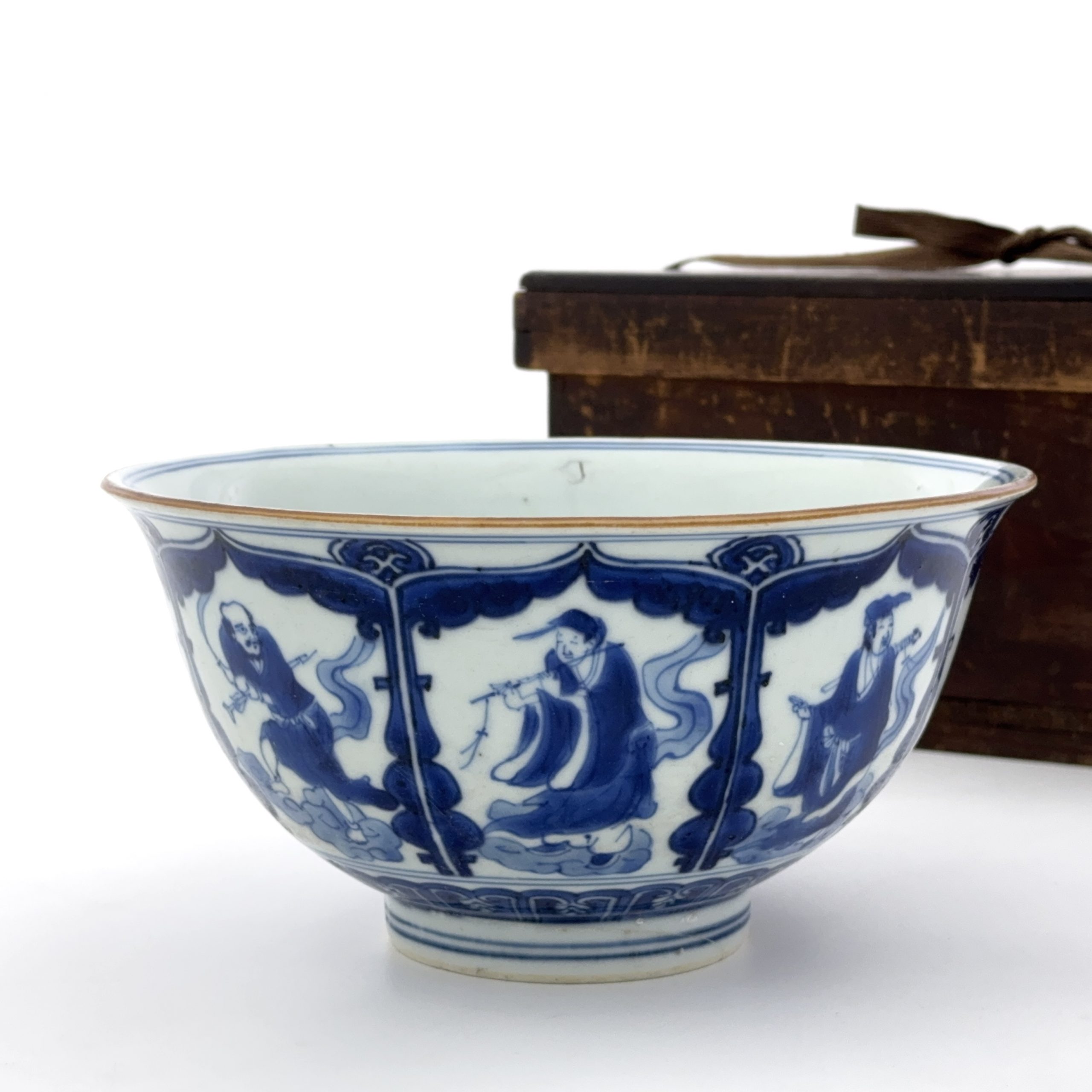 36290	明嘉靖「大明嘉靖年製」款 青花 人物図 碗