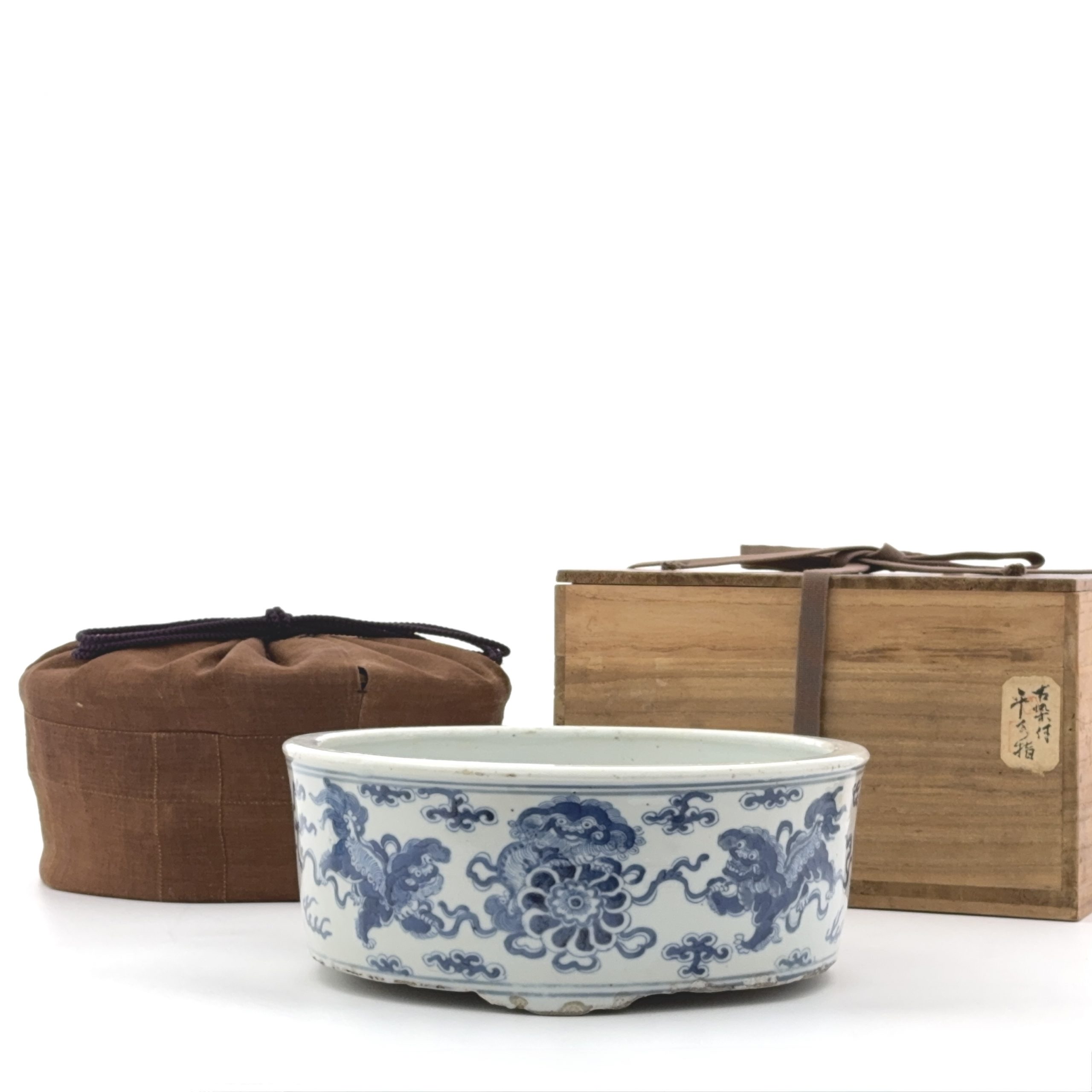 36044	清道光 青花 獅子図 香爐	　