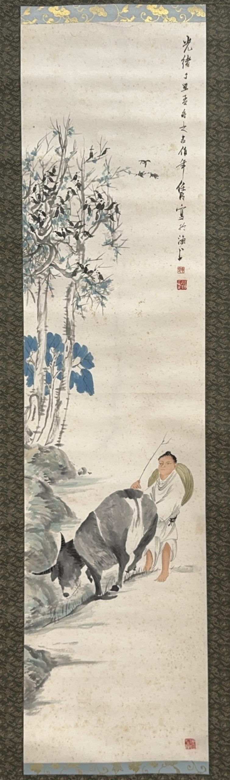 36508	「任伯年」画 牧童図 軸	136×34㎝