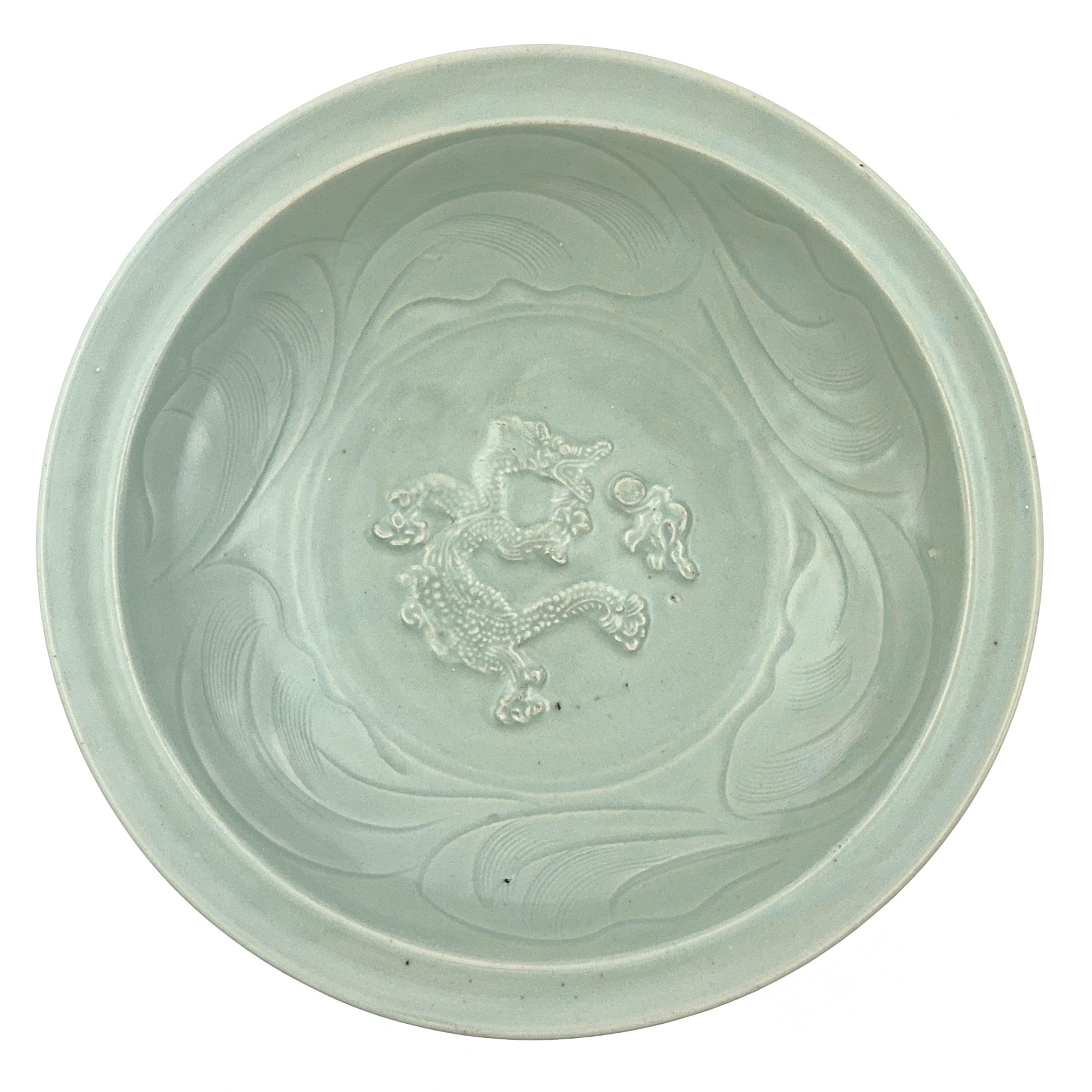 36053	南宋/元 龍泉窯浮雕 龍紋 盤	　