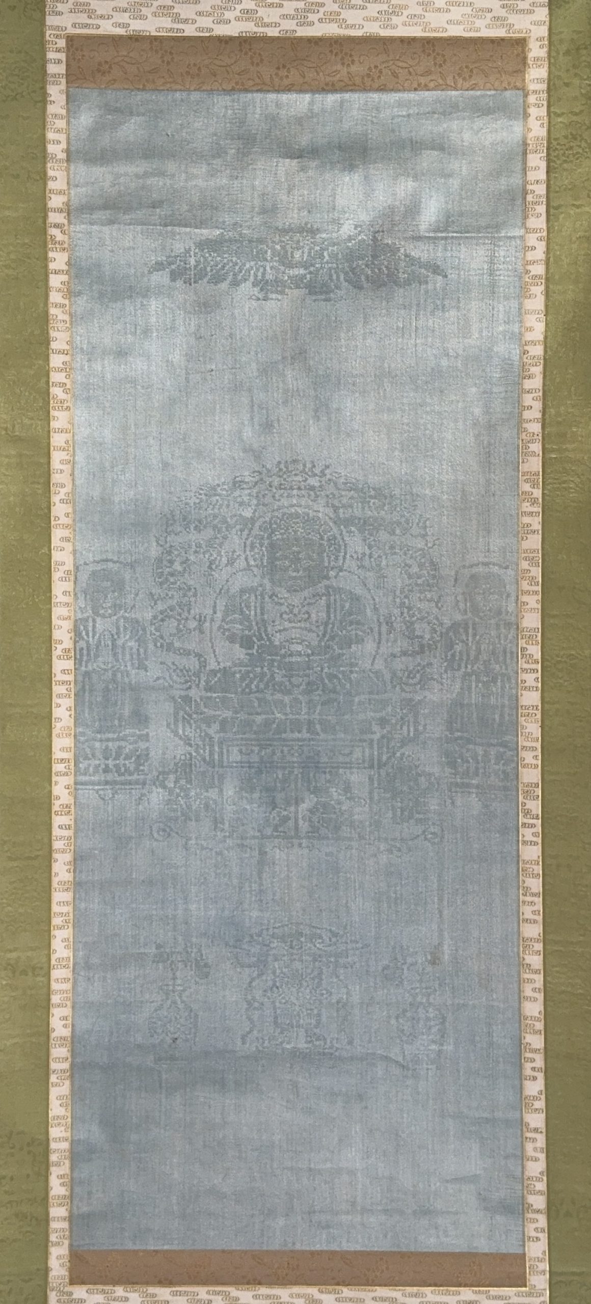 36535	清 藍地佛紋 錦 軸	105×41㎝