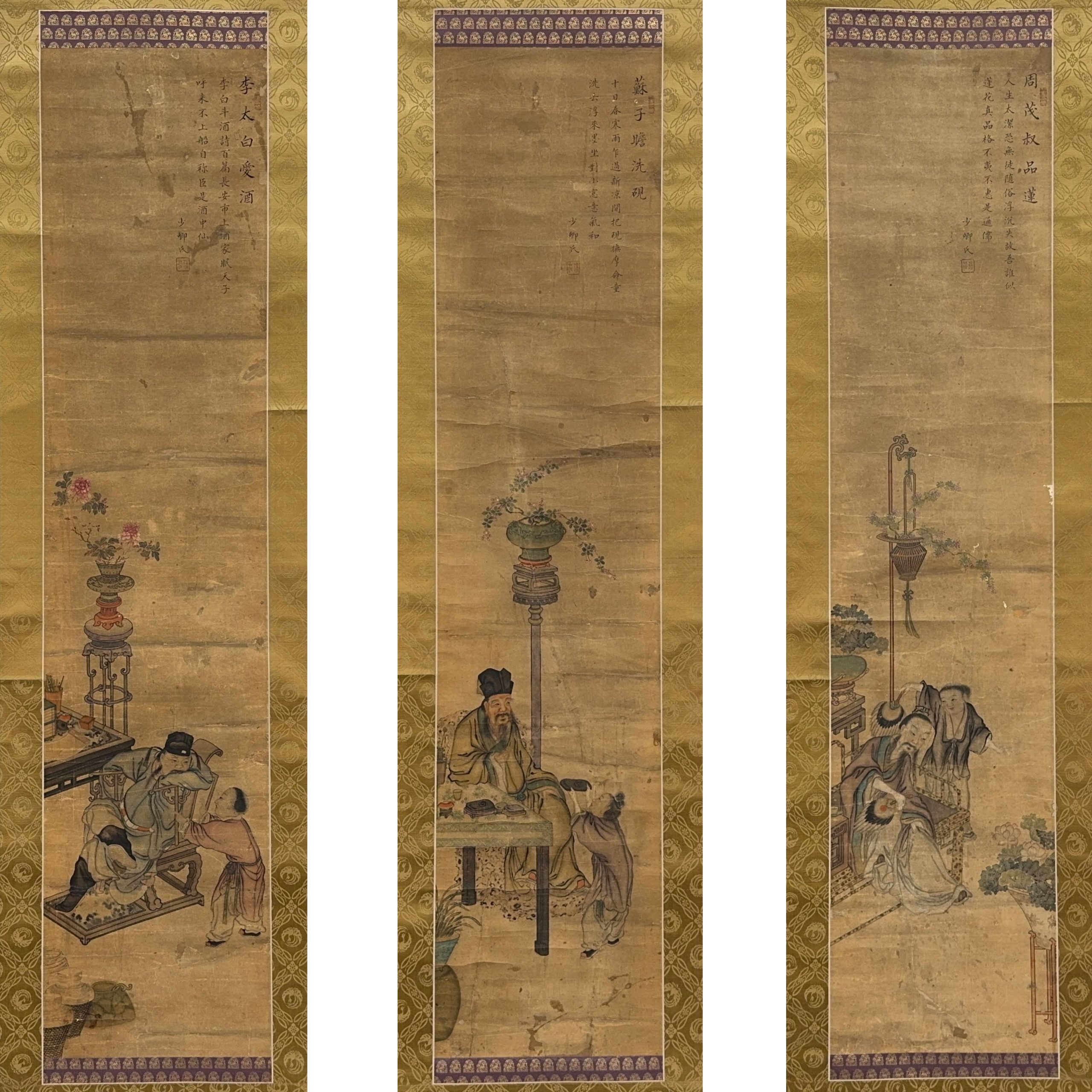 36536	「少卿」画 人物図 三幅対	130×29㎝