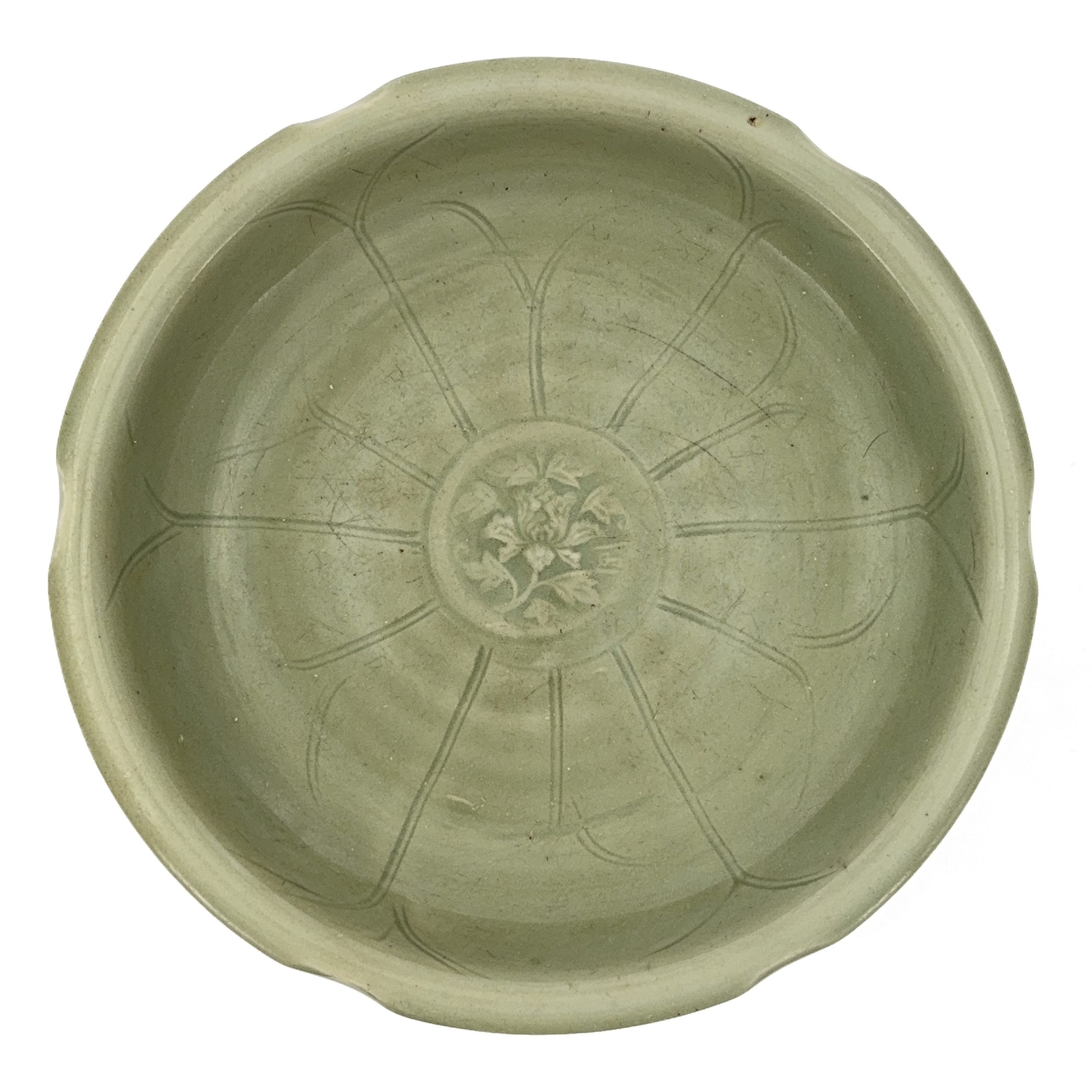 36054	明 龍泉窯 刻花紋 輪花盤	　