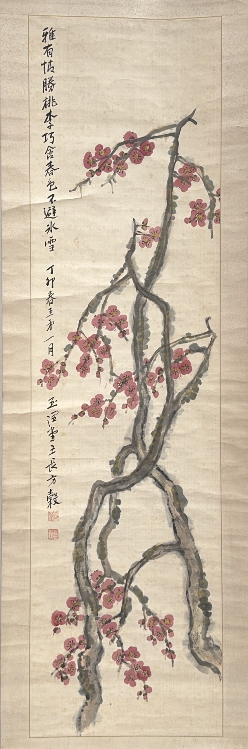 36540	「方穀」画 紅梅図 軸	153×41㎝