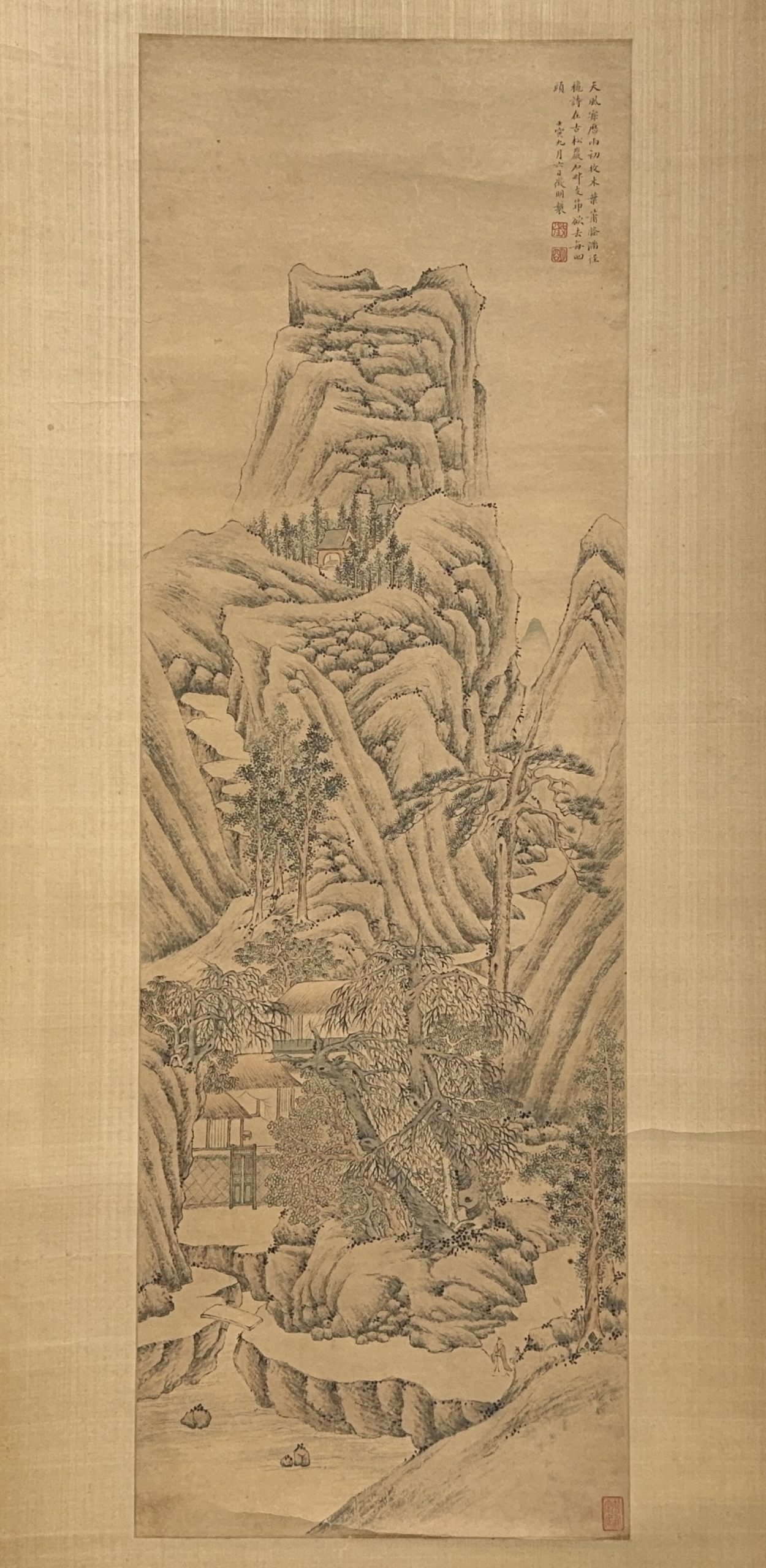 36547	「文徴明」款 山水人物図 軸	94×31㎝