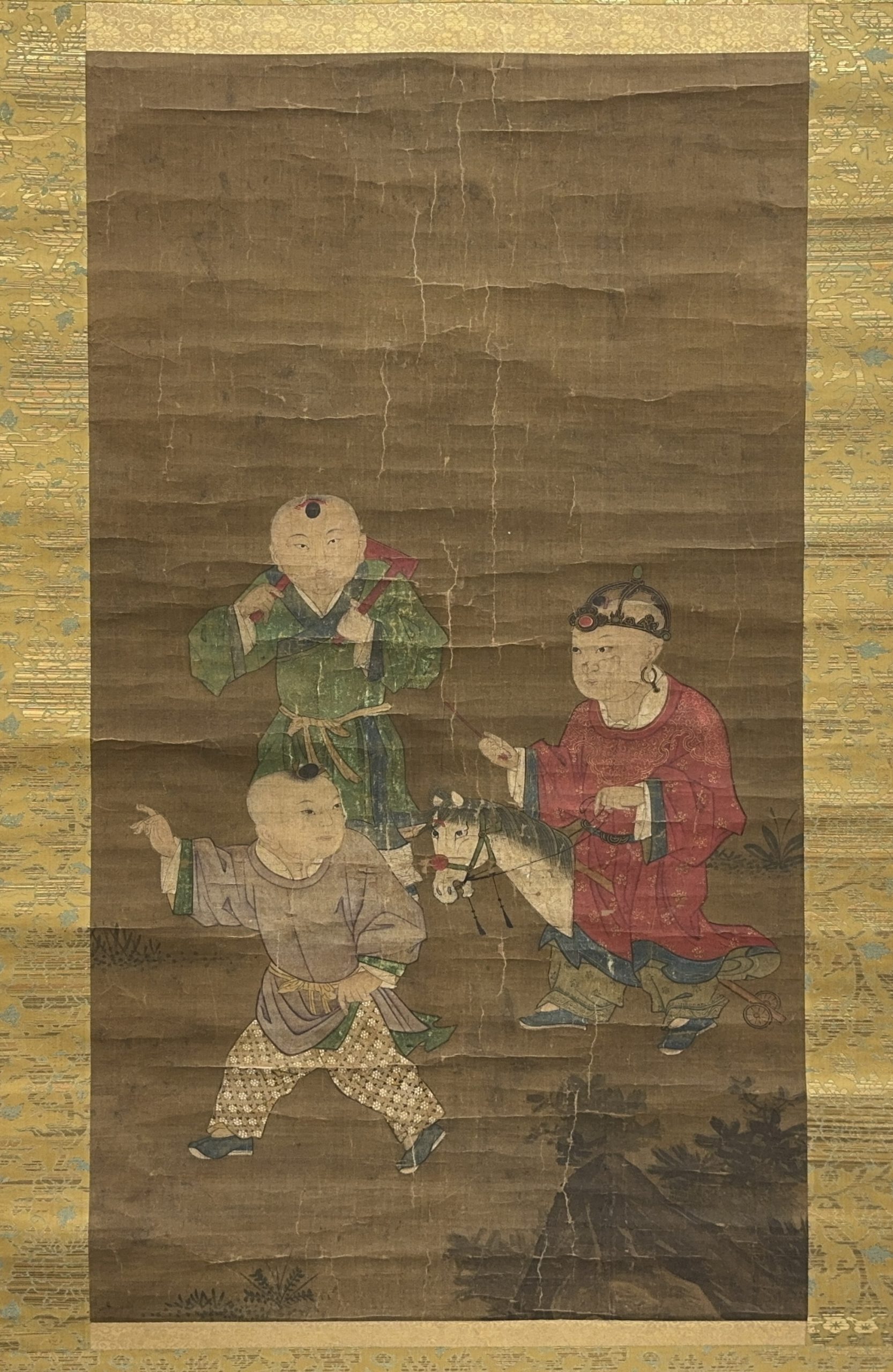 36595	明 三唐子図 軸	111×62㎝