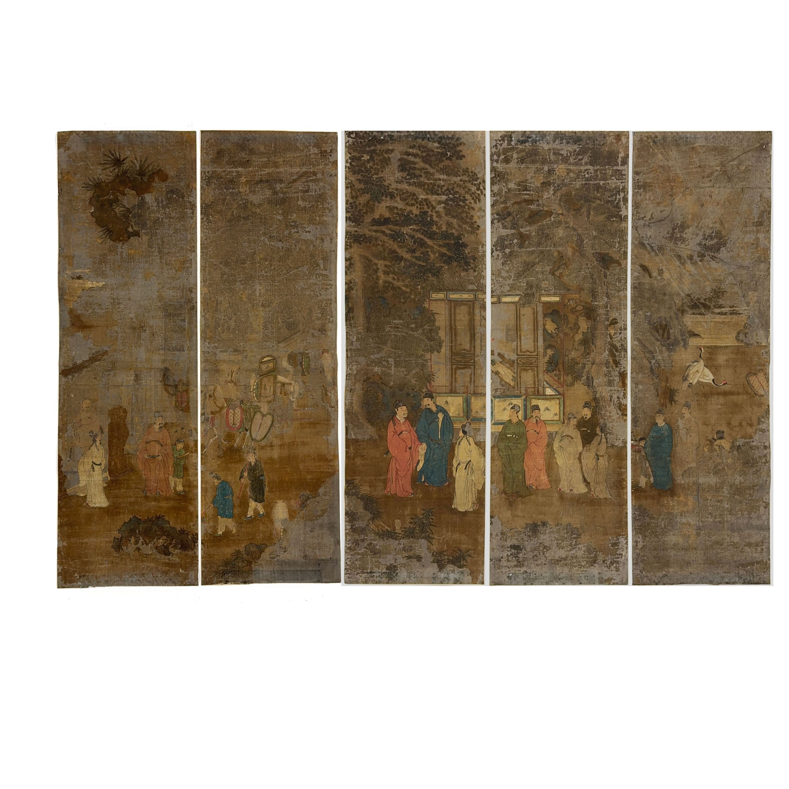 36618	元～明 古画 人物図 鏡心 五聯	163×49.5㎝