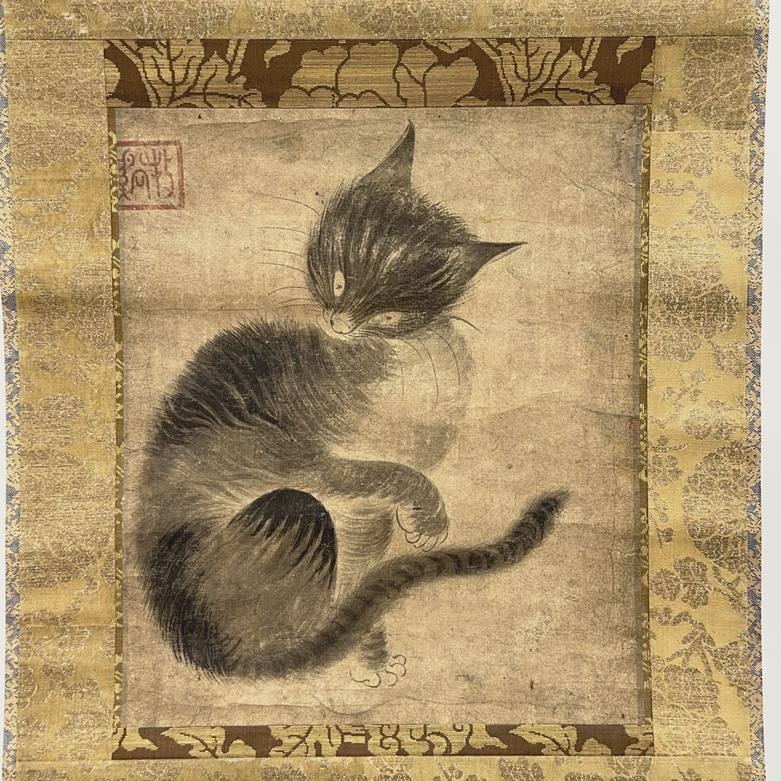 36628	「牧谿」画 猫図 軸	29×25㎝