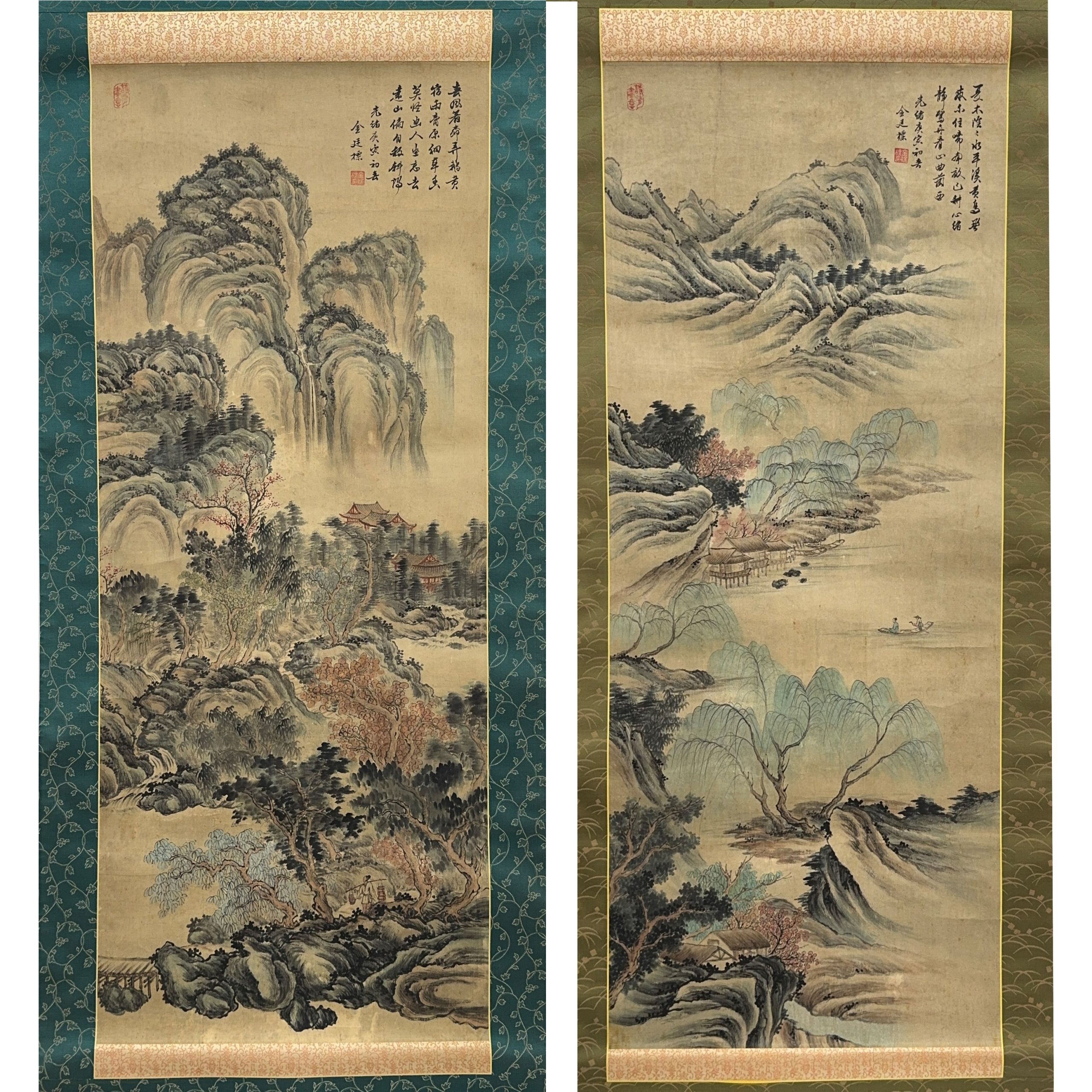 36667	「金廷標」画 四季図 軸 四聯	114×45.5㎝