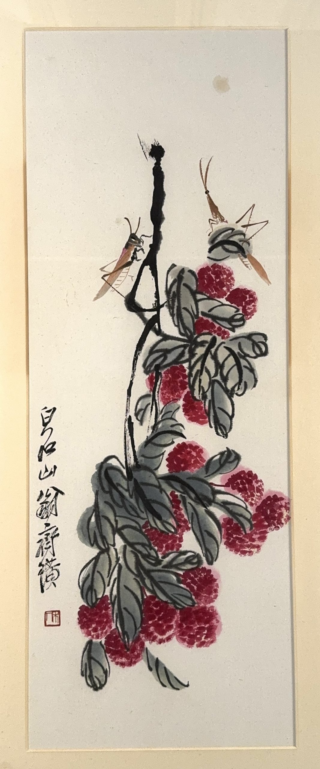 36668	「斉白石」画 虫図 額	70.5×26㎝