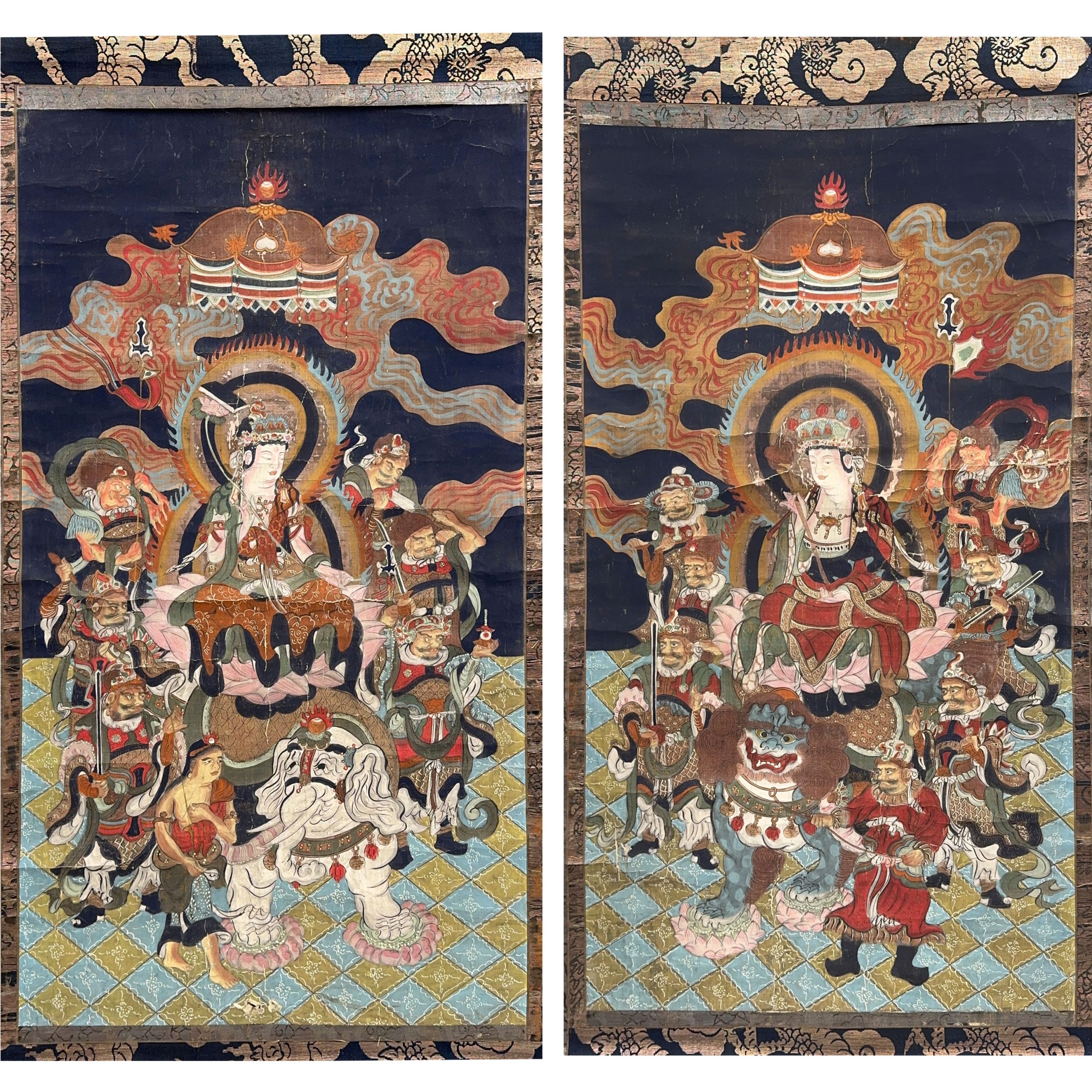 36670	古画 佛画 軸 一対	147×80㎝