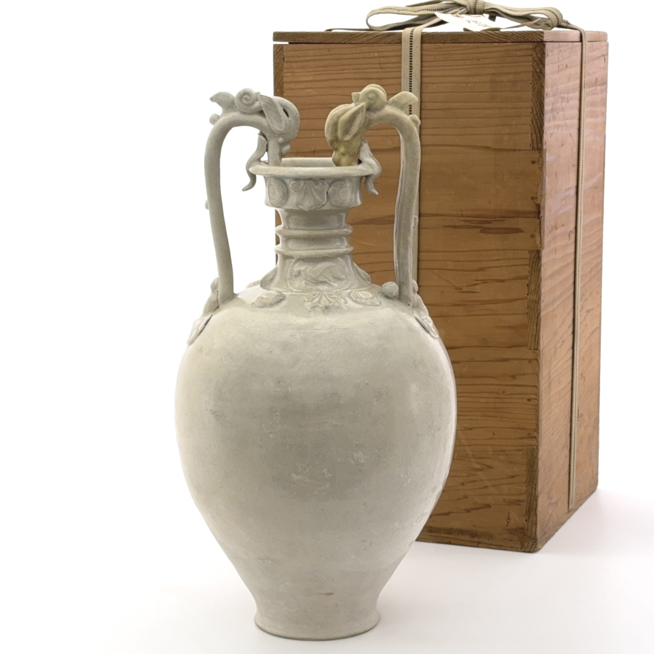 36079	唐 白磁 龍耳壺	　