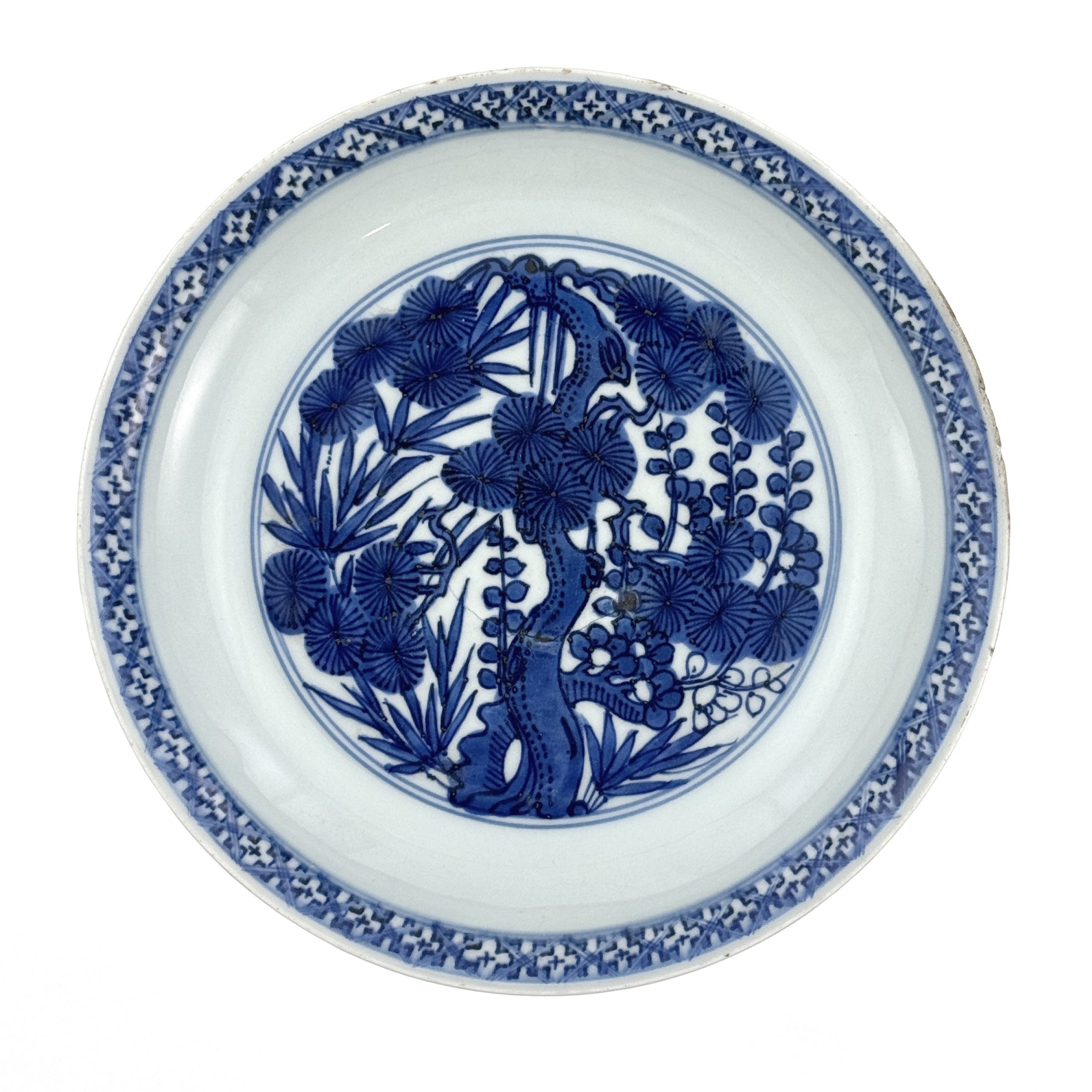 36008	明萬暦「大明萬暦年製」青花 松竹梅図 盤