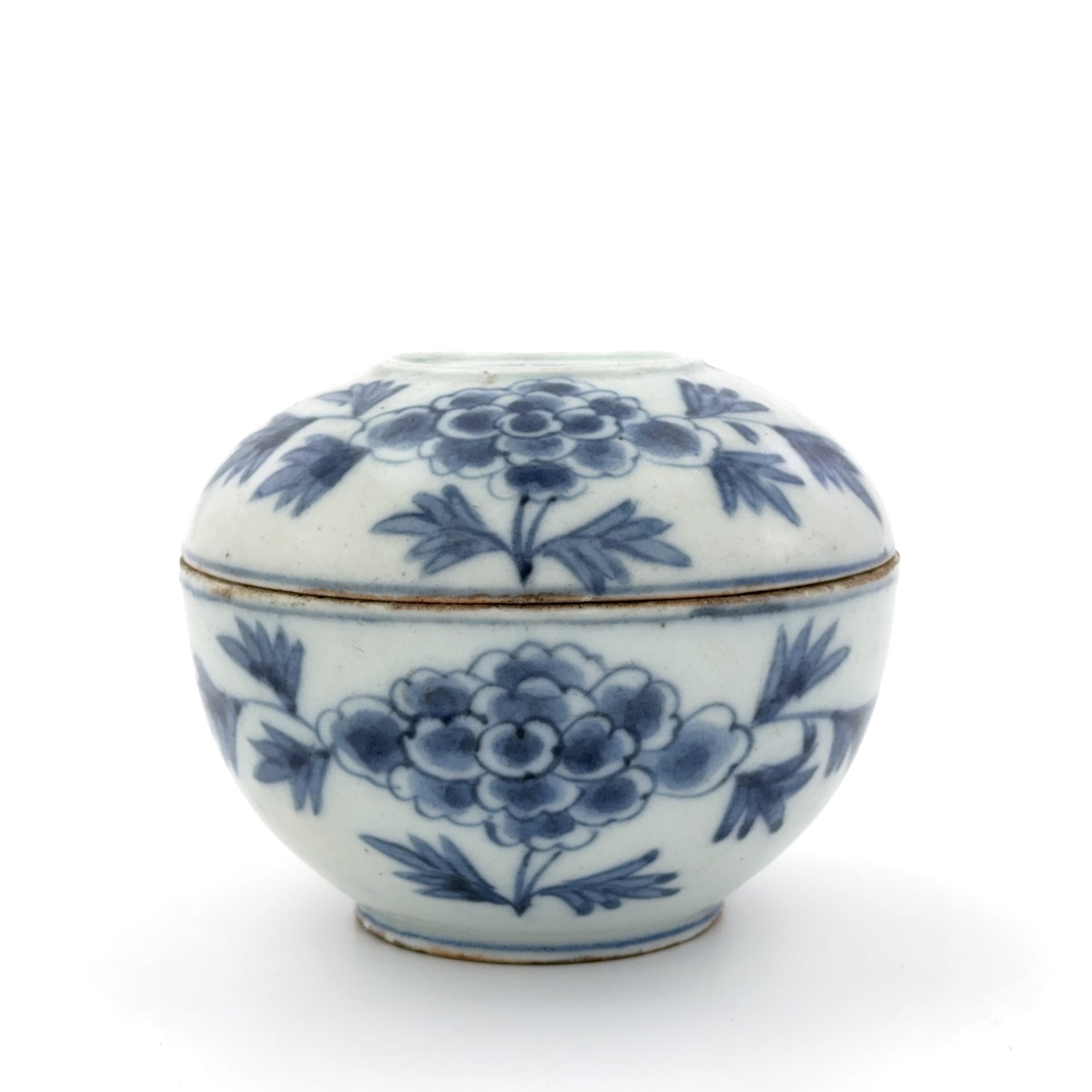 37039	十九世紀 李朝青花 花図 蓋碗