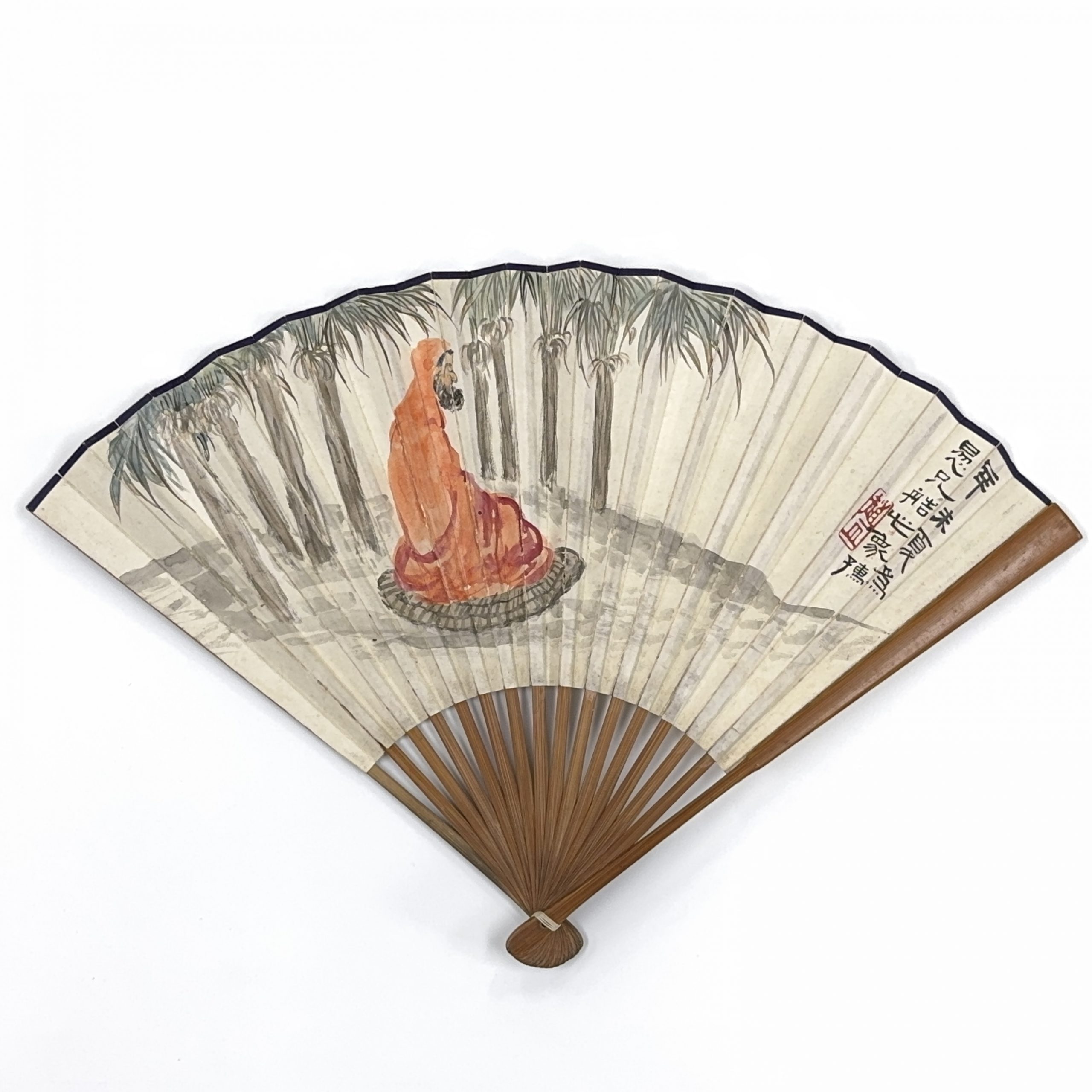 37506	「趙叔孺」画賛 達磨 扇面	21×45㎝