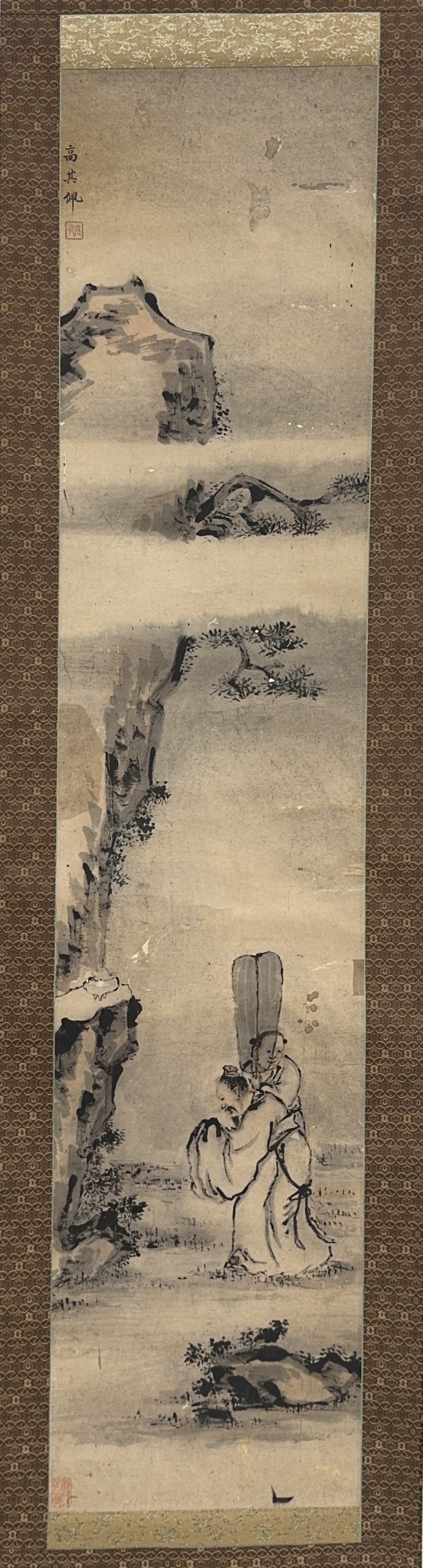 37552	「高其佩」画 山水人物図 軸	131×28.5㎝
