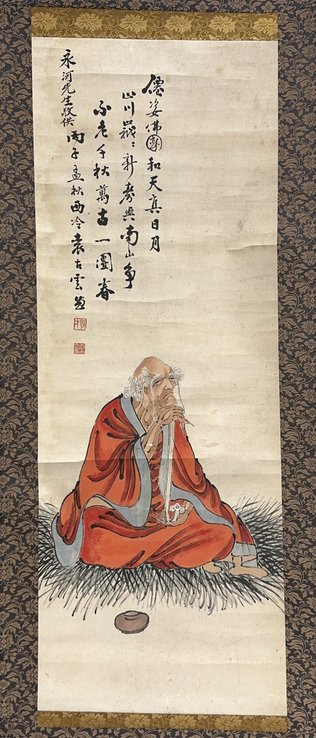 37565	「袁古雲」画 佛画 軸	87×32㎝
