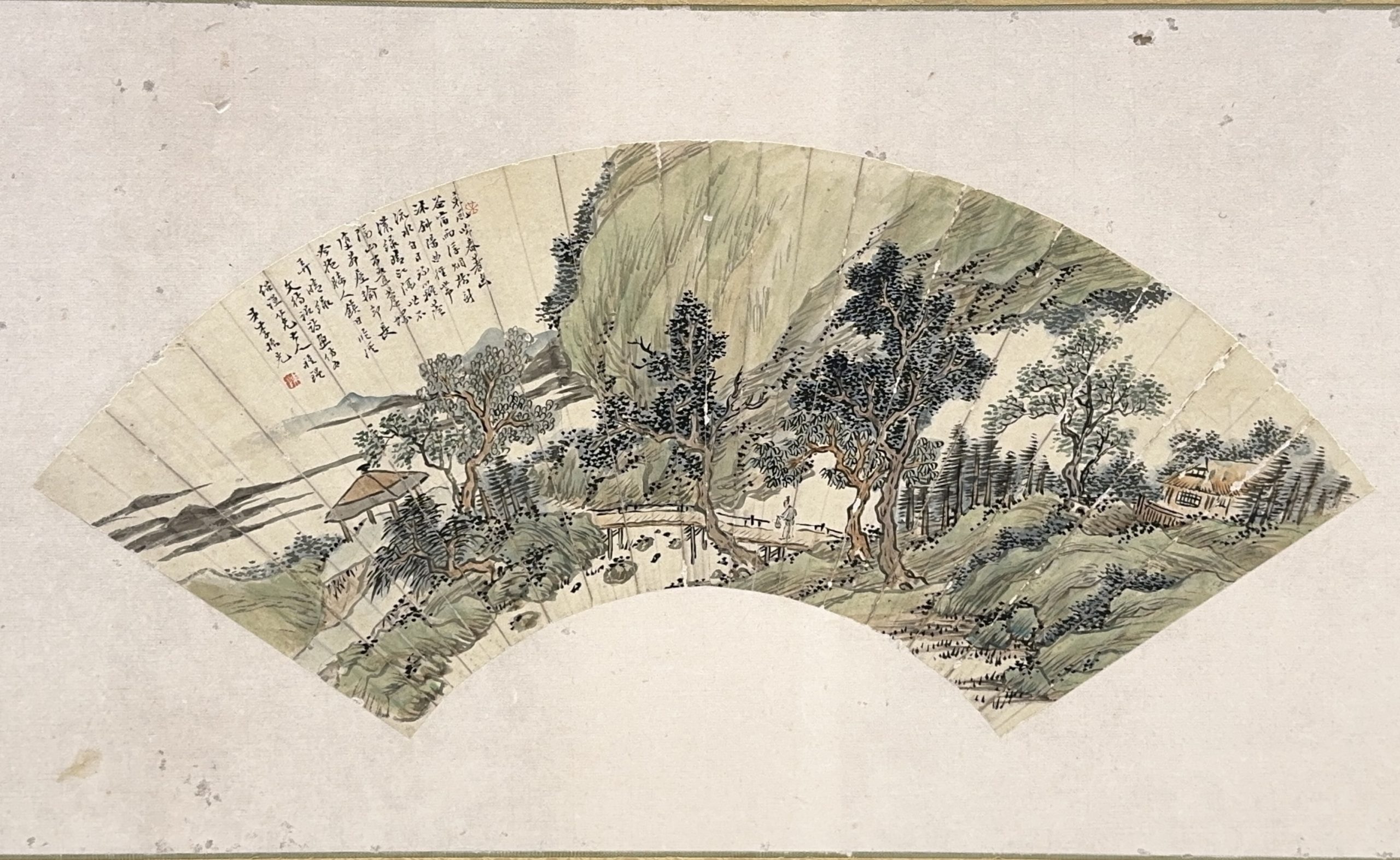 37592	在銘 山水図 扇面 額	22×52㎝