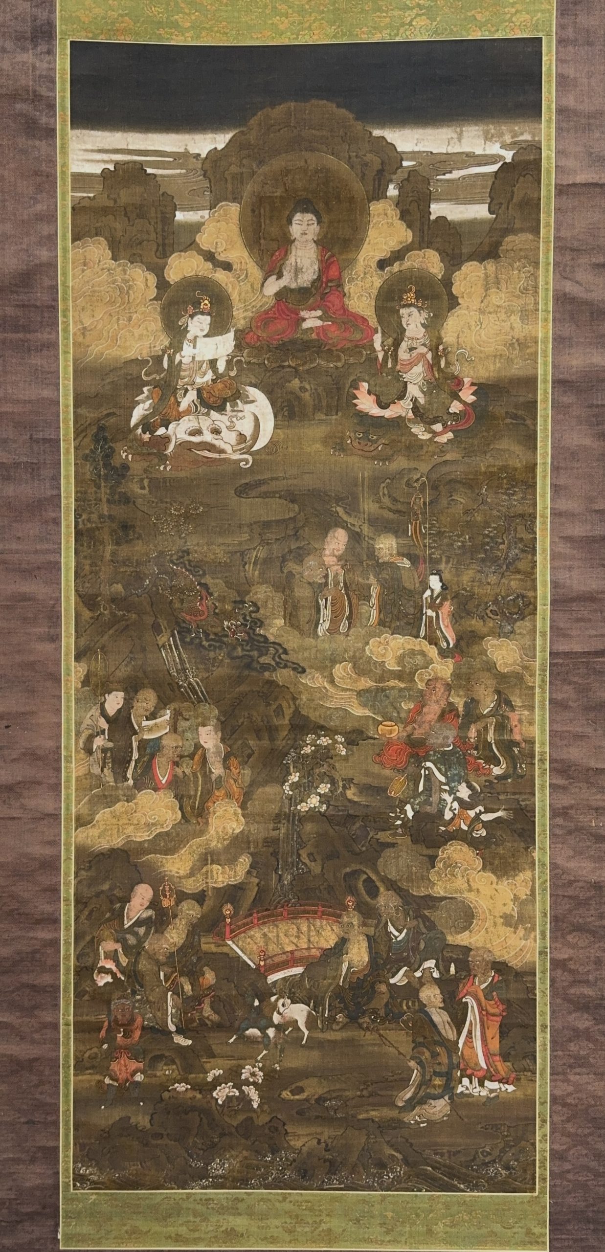 37604	古画 十六羅漢図 軸	118×47.5㎝