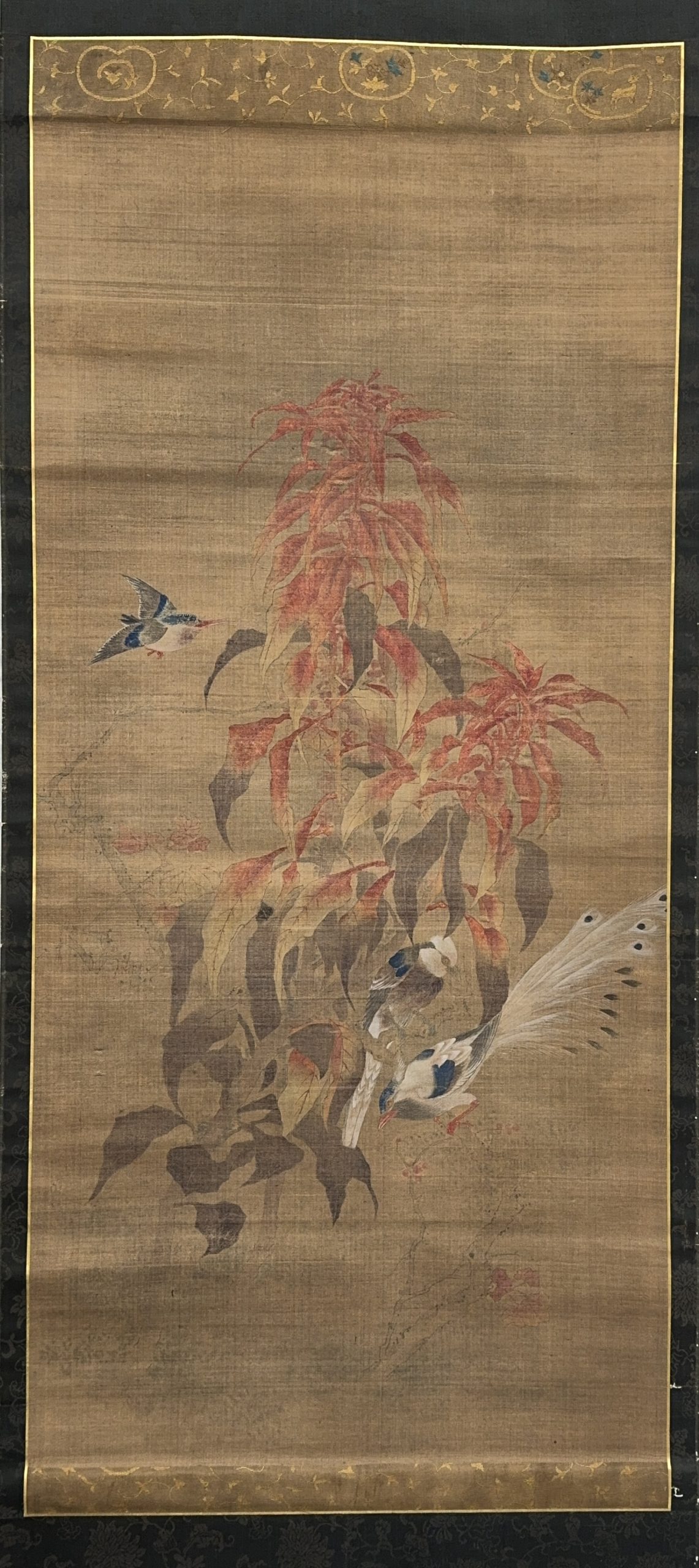 37615	古画 花鳥図 軸	118×56㎝