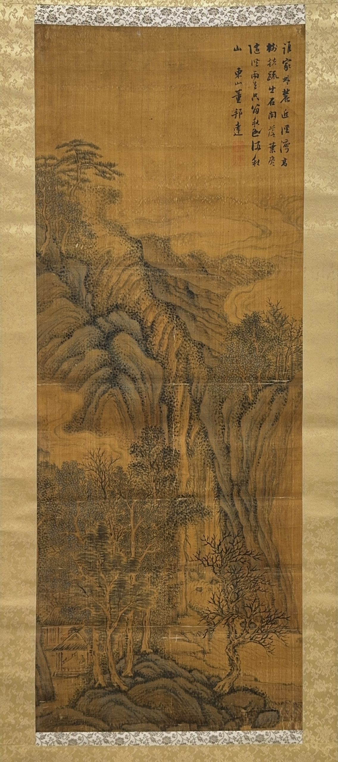 37630	「董邦達」古画 山水図 軸	103×39㎝