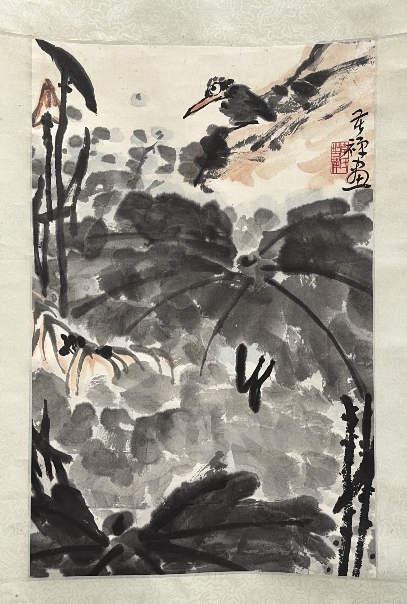 37650	「李苦禅」画 花鳥図 軸	67×43㎝
