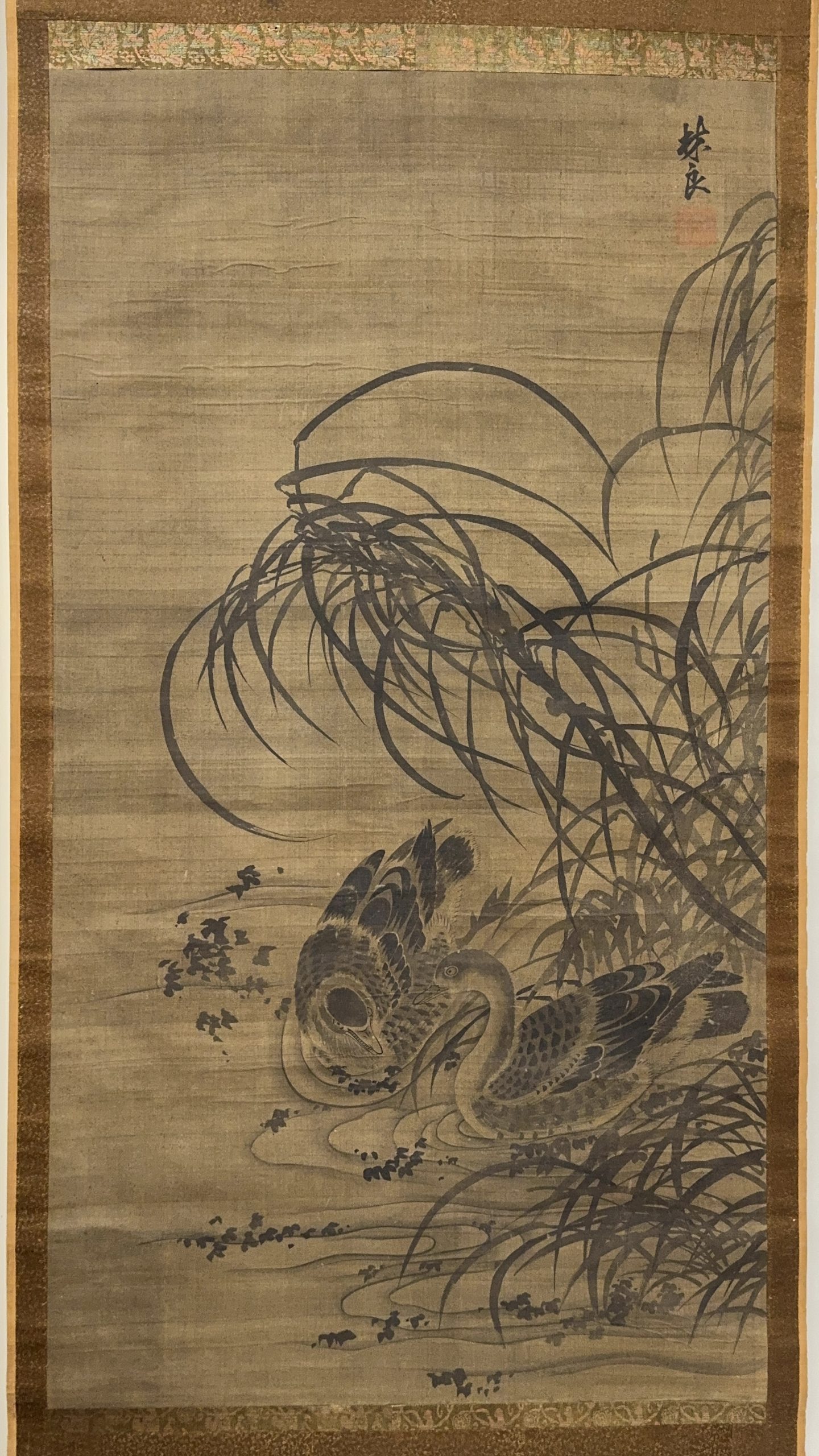 37652	「林良」画 水鳥図 軸	148×79㎝
