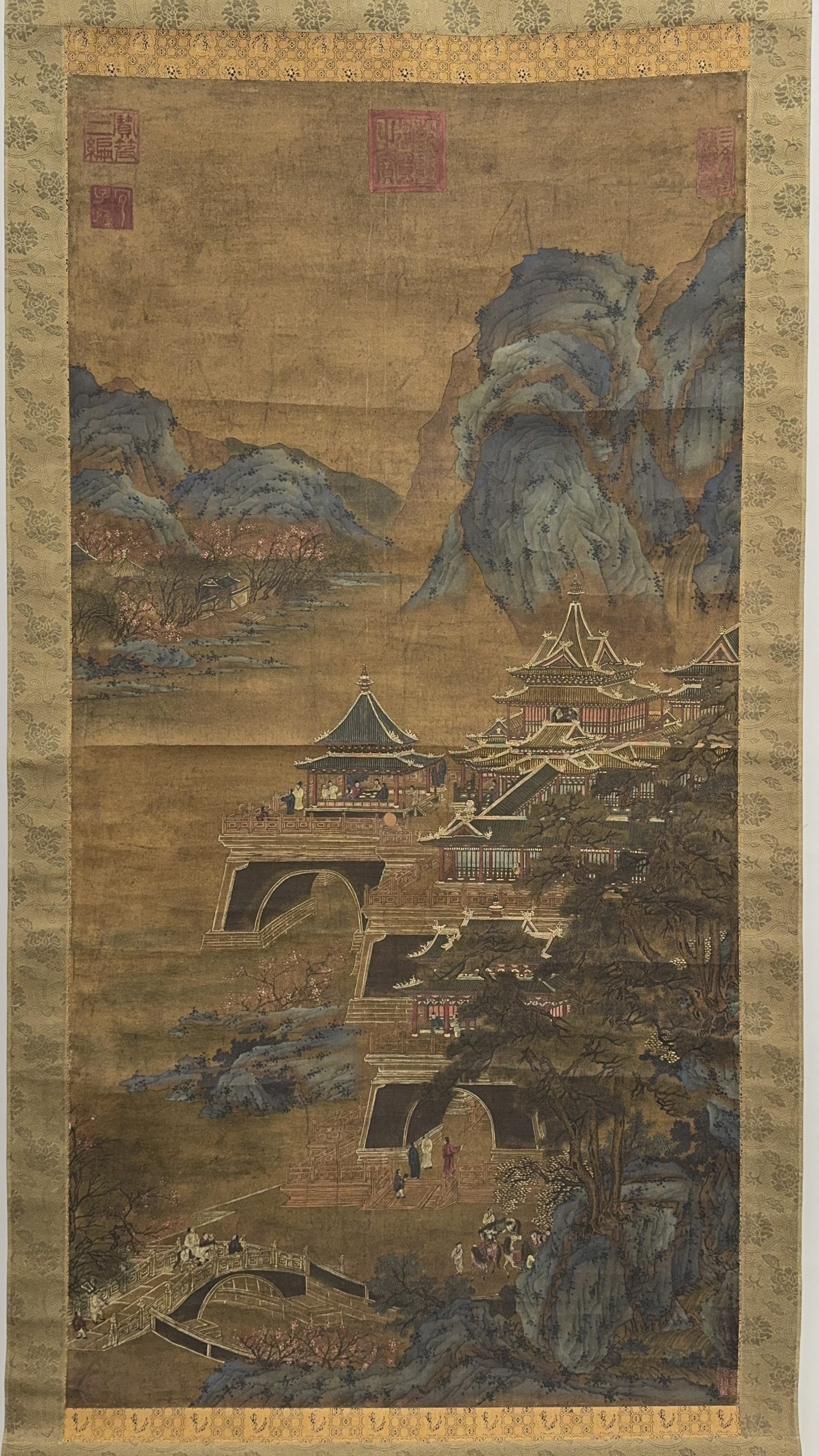 37682	「趙孟頫」画 古画 山水図 軸	158×80㎝