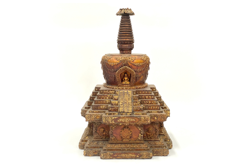 西蔵十七世紀 木雕漆金 佛塔