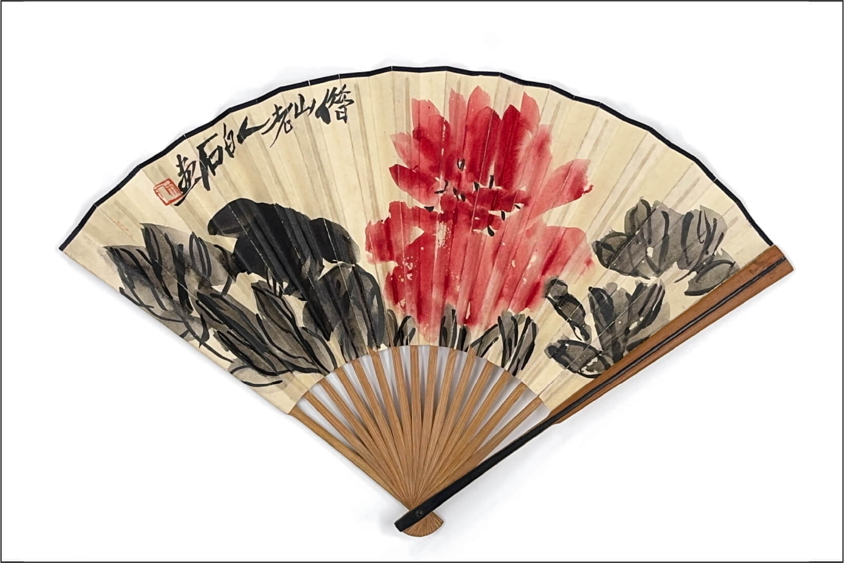 「斉白石」画 花図 扇面